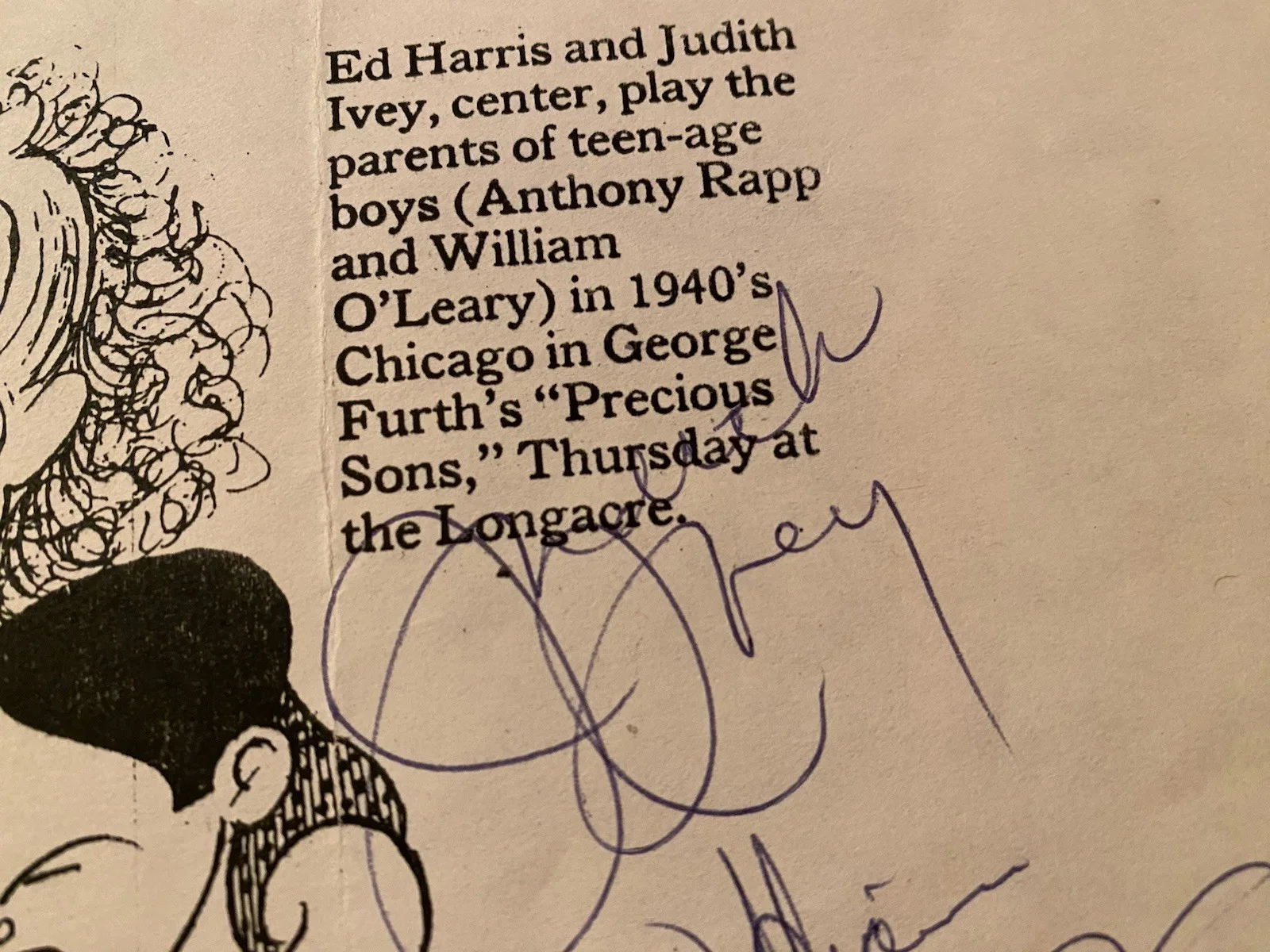 Ed Harris, Judith Ivey, William O’Leary, Anthony Rapp — Ed Harris Judith Ivey Anthony Rapp William O’Leary Signed Hirschfeld Print All, изображение 4
