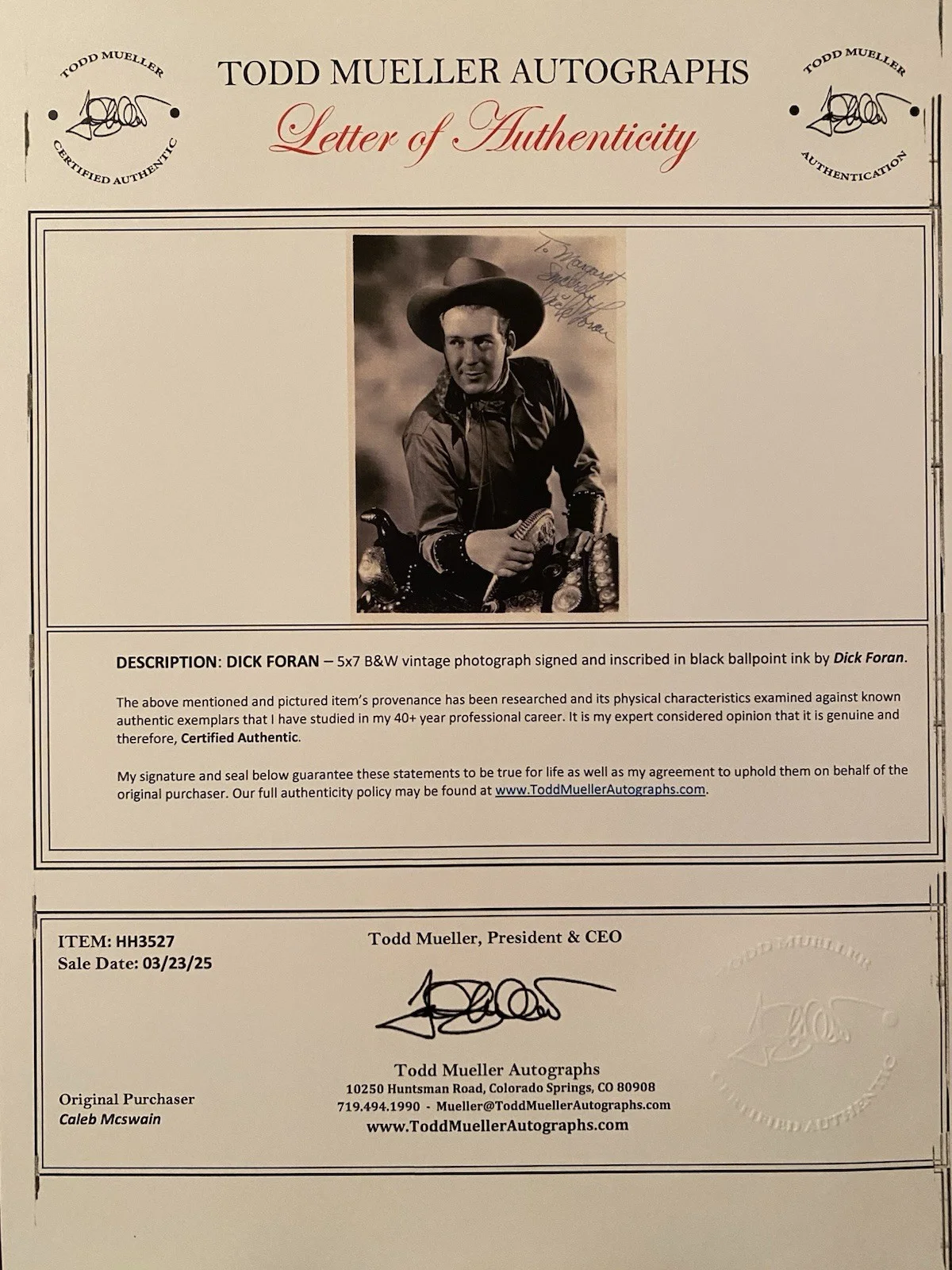 Dick Foran — Dick Foran Signed Autographed Photo With COA Ride Em Cowboy Fort Apache, image 4