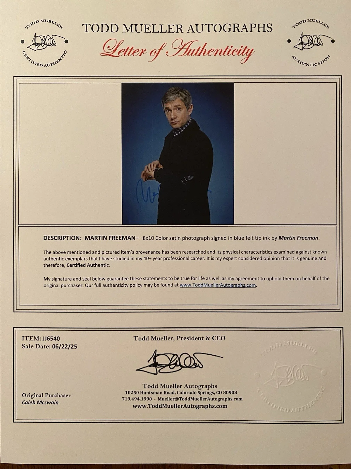 Martin Freeman — Martin Freeman Signed Autographed Photo With COA Black Panther The Hobbit, изображение 4