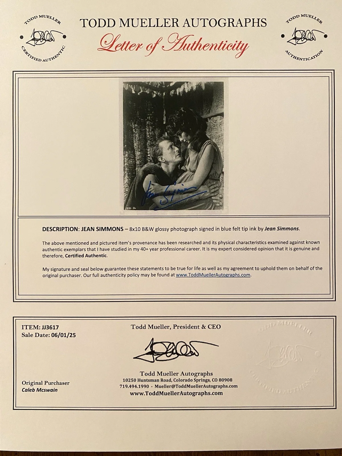 Jean Simmons — Jean Simmons Signed Autographed Spartacus Photo With COA With Kirk Douglas, image 4