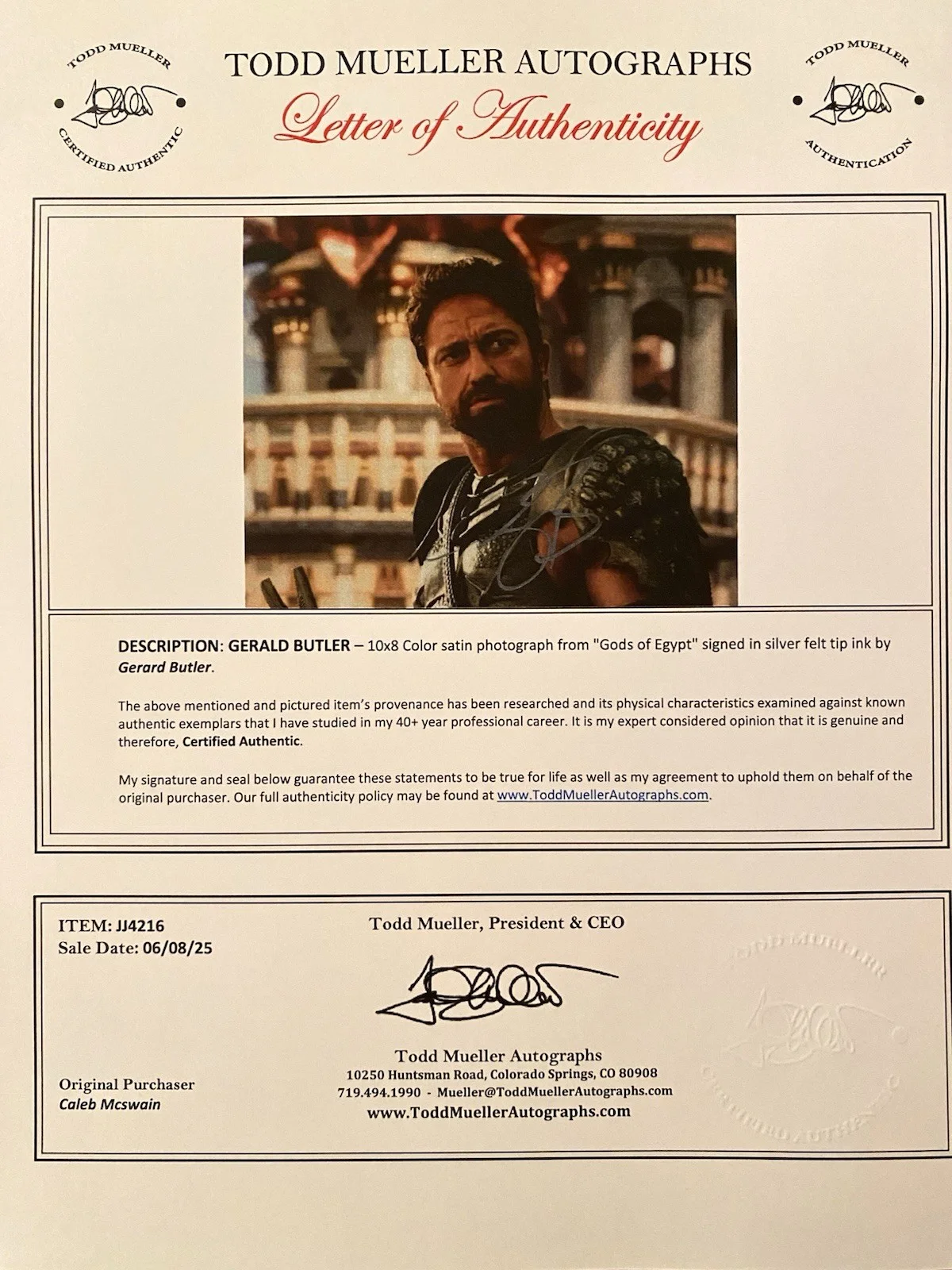 Gerard Butler — Gerard Butler Signed Autographed Photo Gods Of Egypt 300 Etc With COA, изображение 4