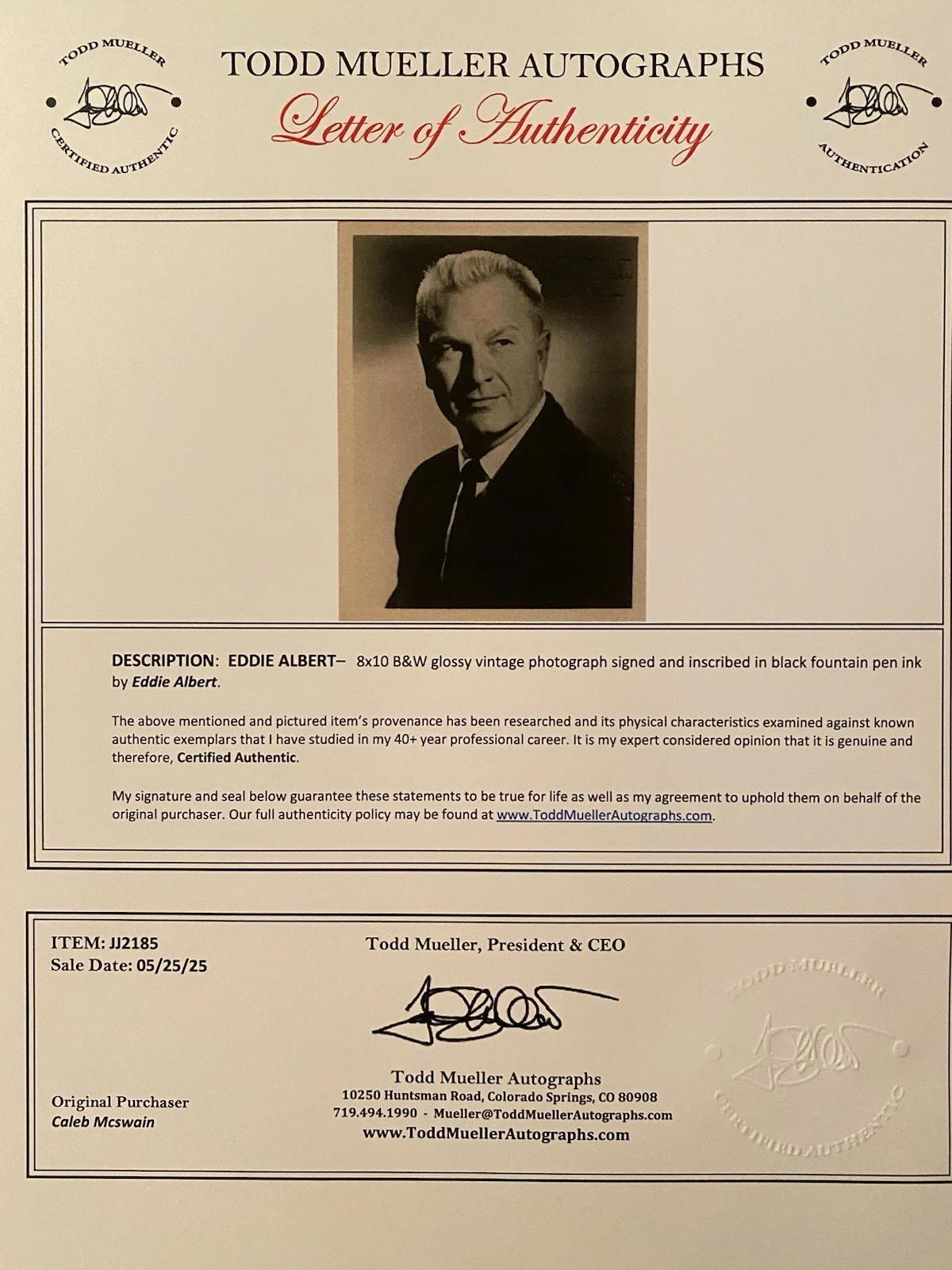 Eddie Albert — Eddie Albert Signed Autographed Vintage Photo w COA Captain Newman Roman Holiday, изображение 5