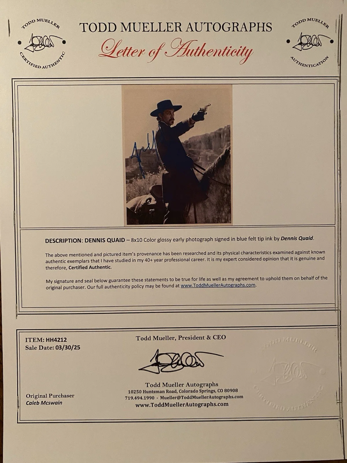 Dennis Quaid — Dennis Quaid Signed Autographed Photo With COA Wyatt Earp The Long Riders, image 4
