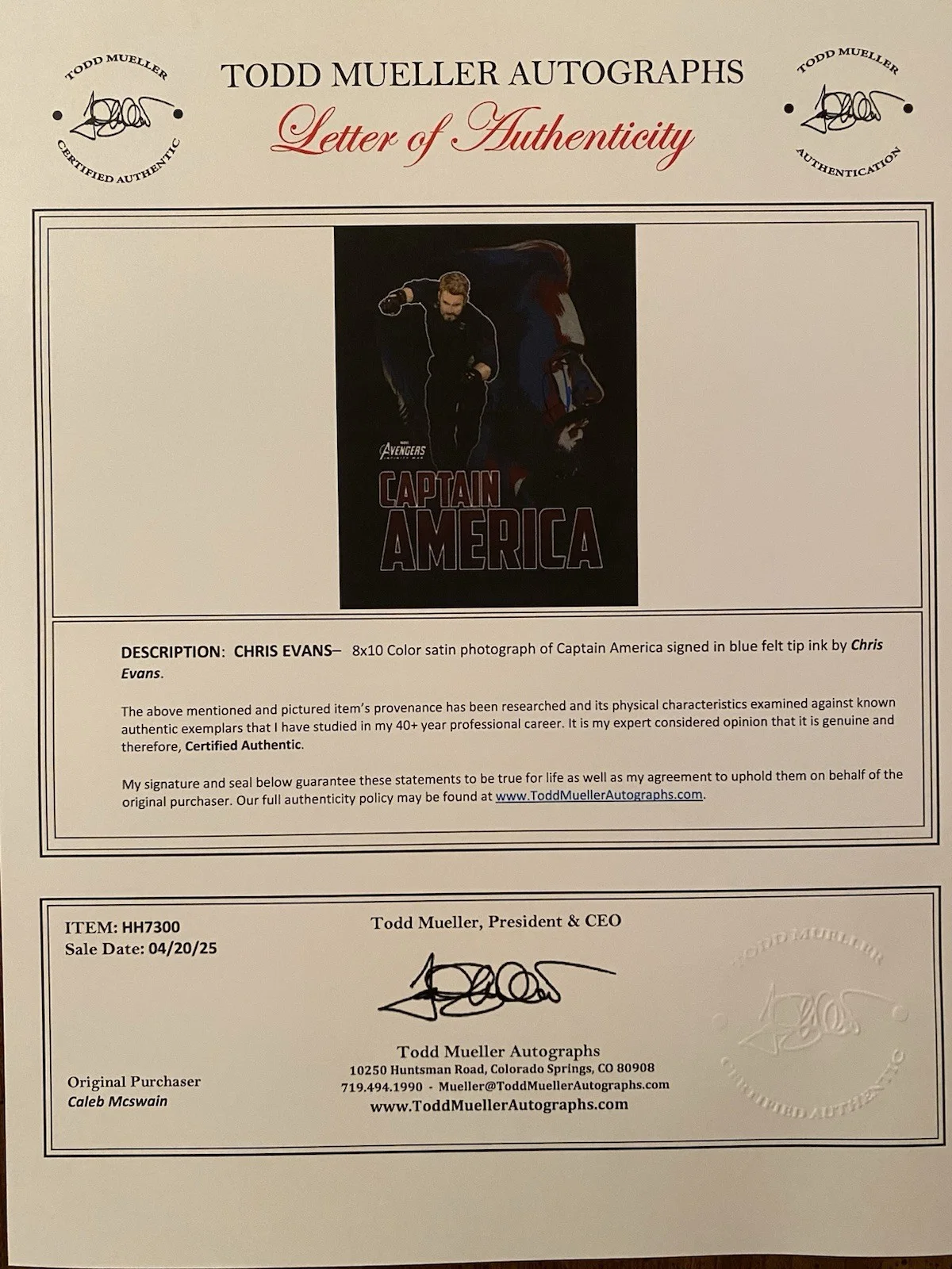 Chris Evans — Chris Evans Signed Autographed Photo w COA Captain America Avengers Infinity War, изображение 4