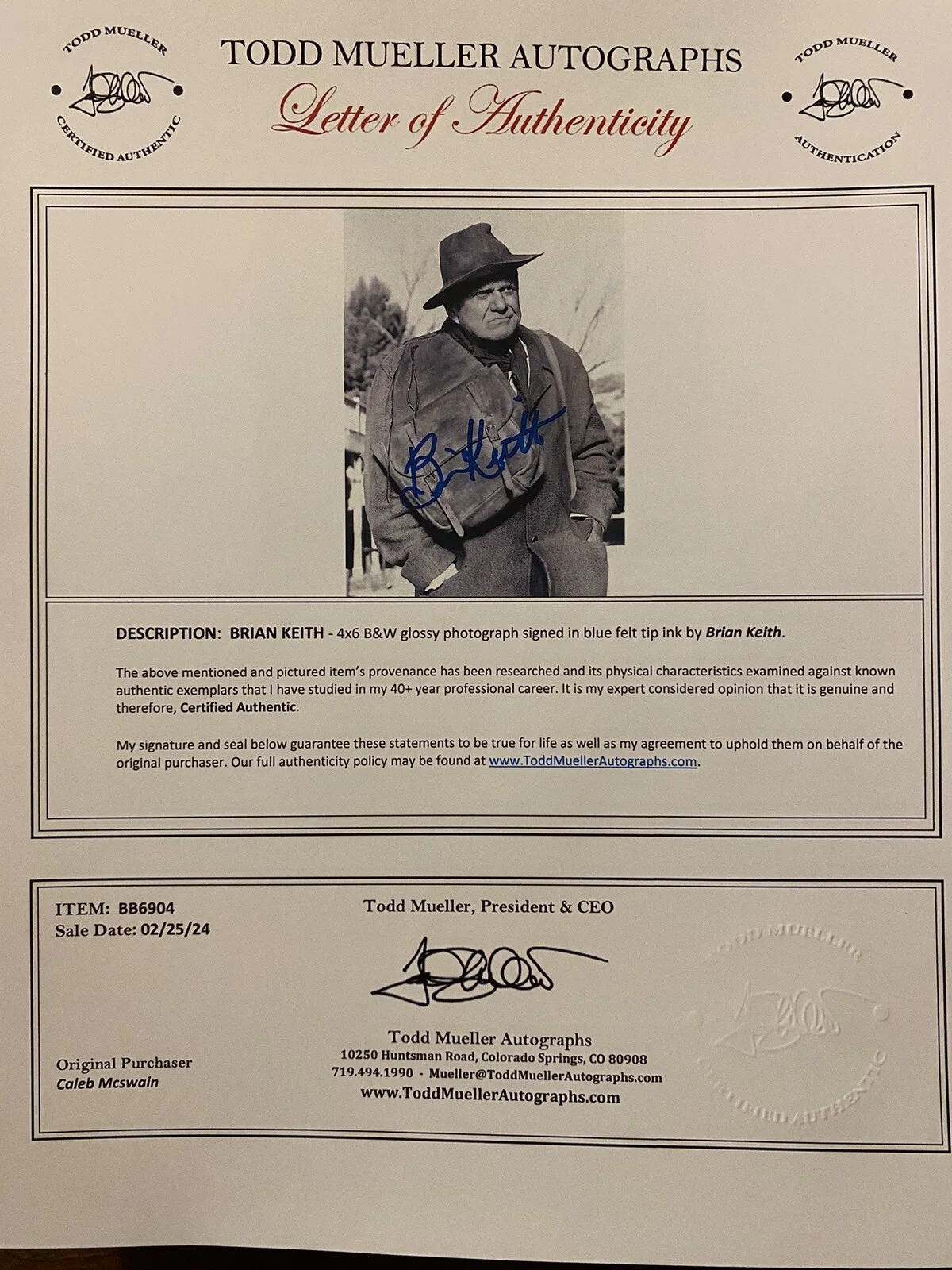 Brian Keith — Brian Keith Signed Autographed Photo Family Affair The Parent Trap With LOA, изображение 3