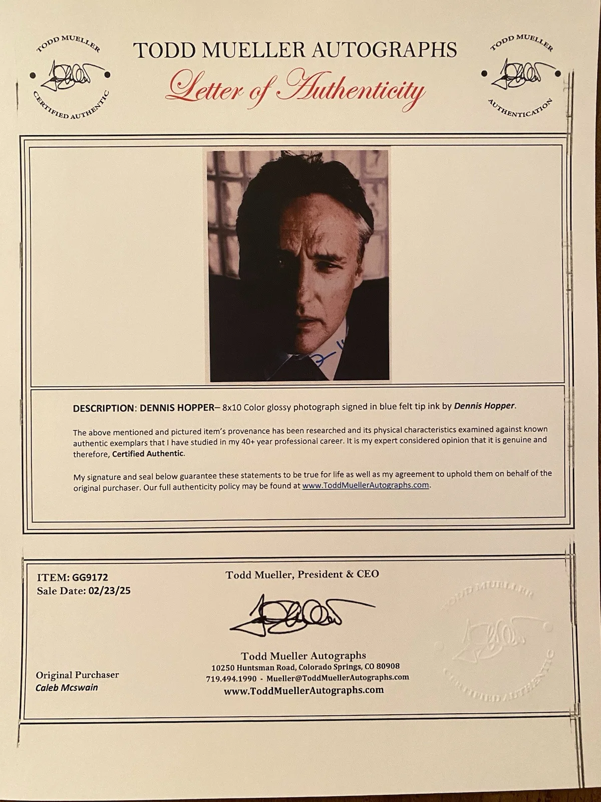 Dennis Hopper — Dennis Hopper Signed Autographed Photo With COA Easy Rider Speed Blue Velvet, image 4