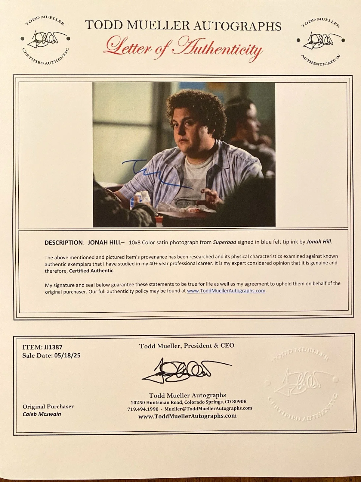 Jonah Hill — Jonah Hill Signed Autographed Photo With COA Superbad 21 Jump Street Wolf Of Wal, изображение 4