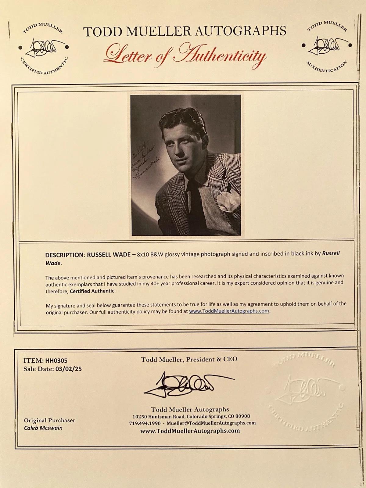 Russell Wade — Russell Wade Signed Autographed Photo With COA The Body Snatcher Shoot To Kill, image 4