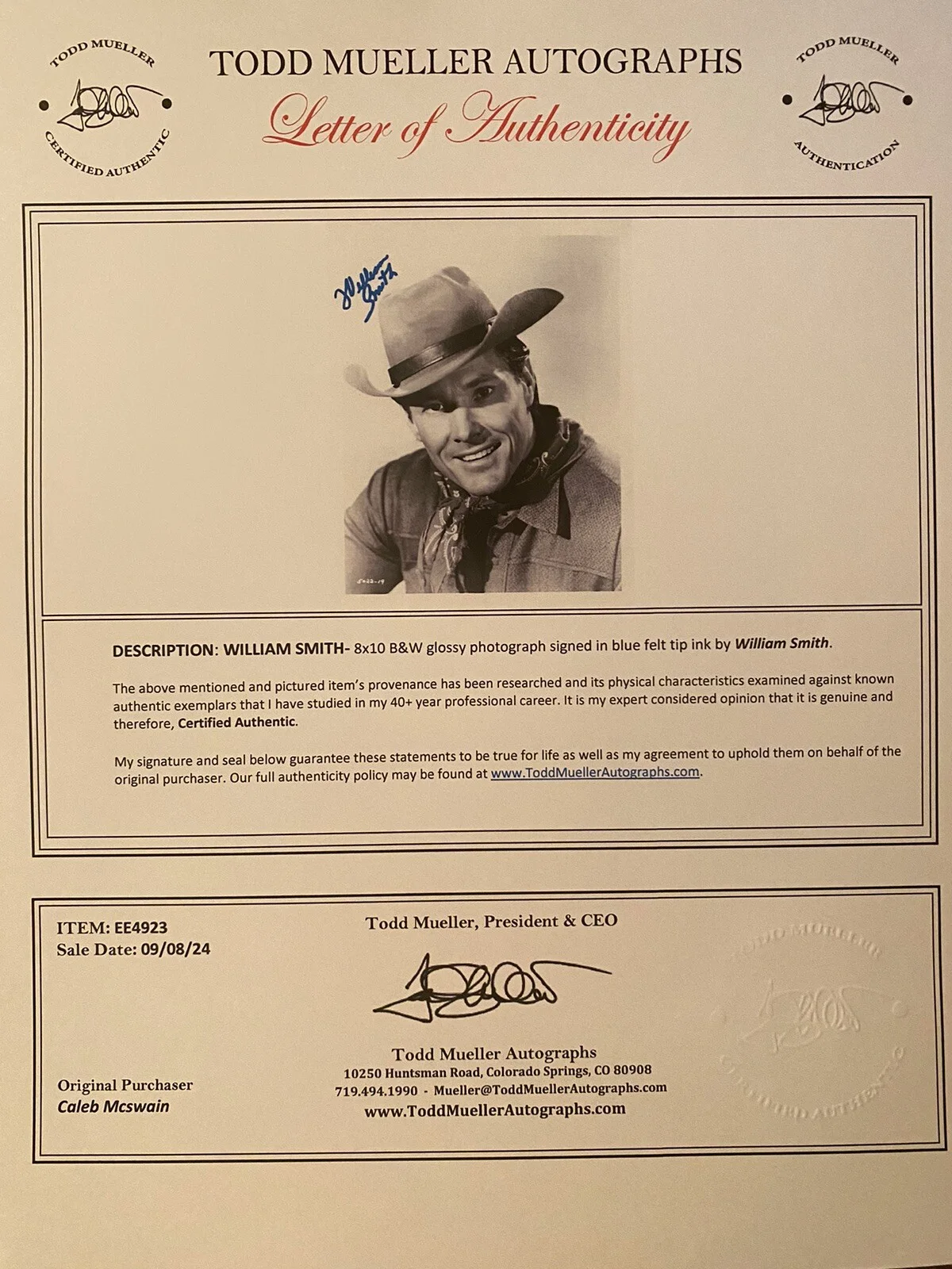 William Smith — William Smith Signed Autographed Photo With COA Hawaii Five O Laredo Red Dawn, изображение 3