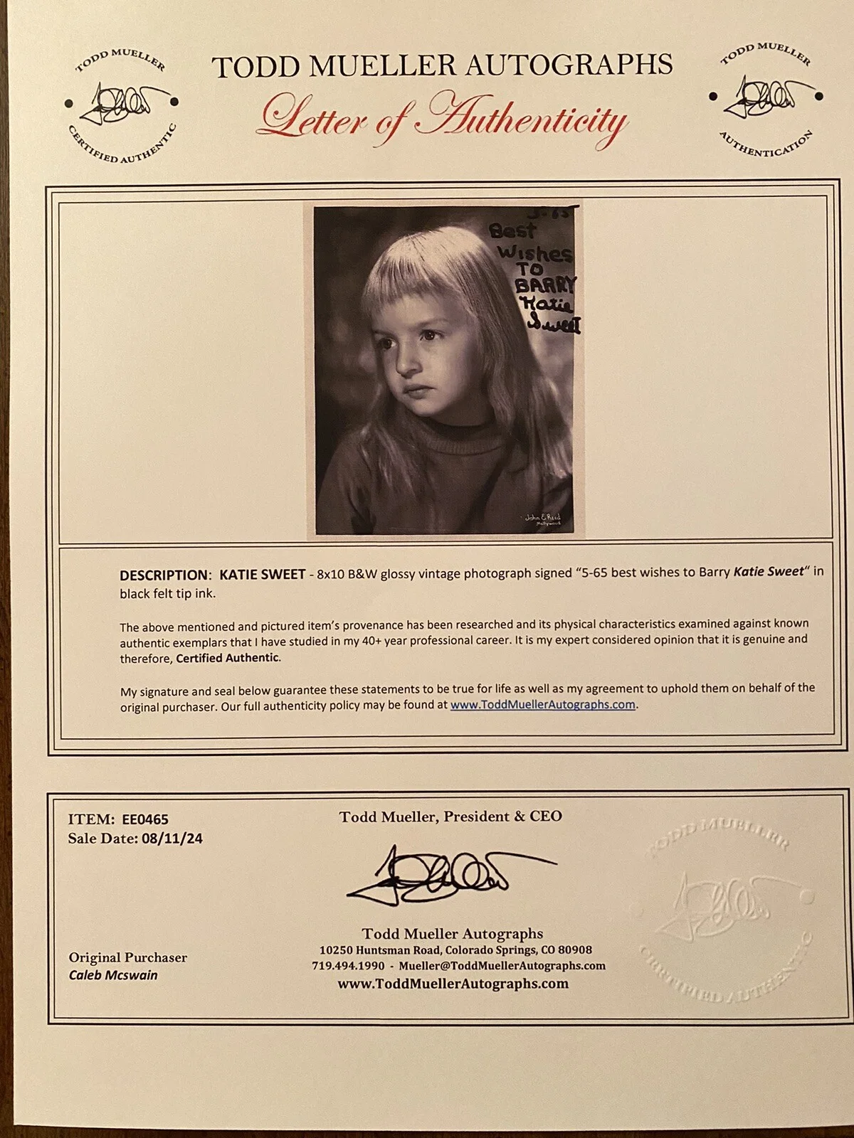Katie Sweet — Katie Sweet Signed Autographed Photo With COA Bonanza The Fugitive Lassie Etc, изображение 3