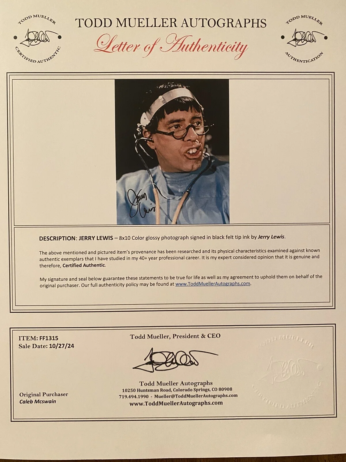 Jerry Lewis — Jerry Lewis Signed Autographed Photo w COA Nutty Professor The Patsy Cinderfella, image 3