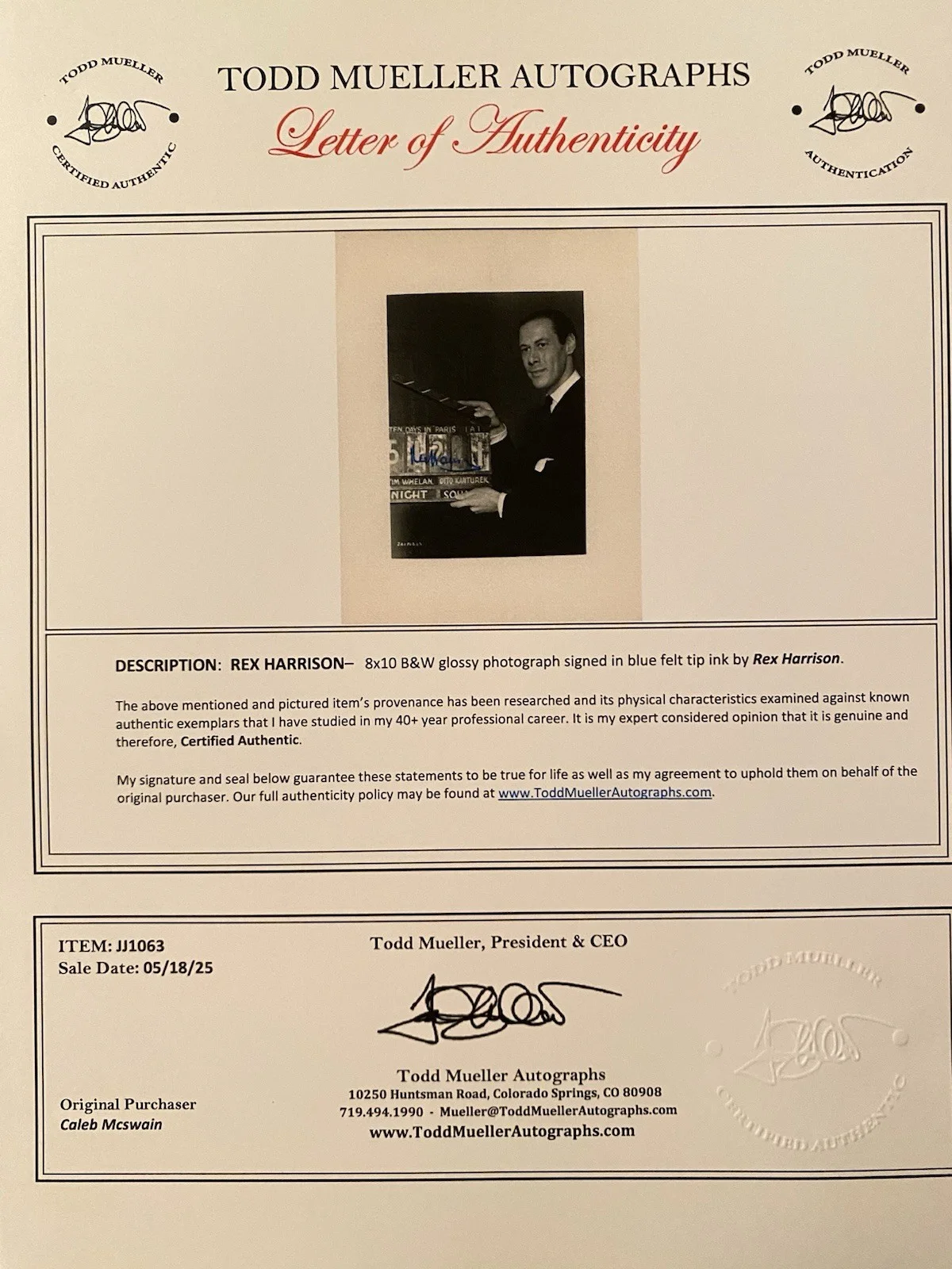 Rex Harrison — Rex Harrison Signed Autographed Photo With COA Missing Ten Days My Fair Lady Etc, image 4