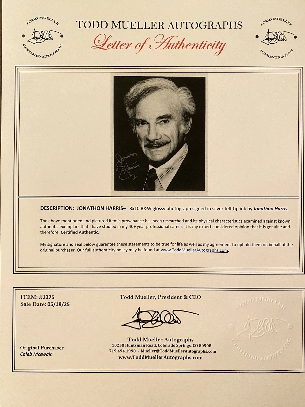 Jonathan Harris — Jonathan Harris Signed Autographed Photo w COA Lost In Space The Twilight Zone, image 4