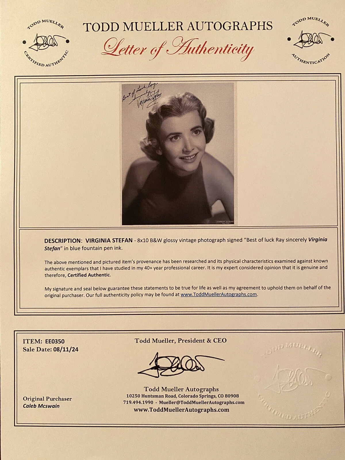 Virginia Stefan — Virginia Stefan Signed Autographed Photo With COA I Led 3 Lives Wagon Train RARE, image 3