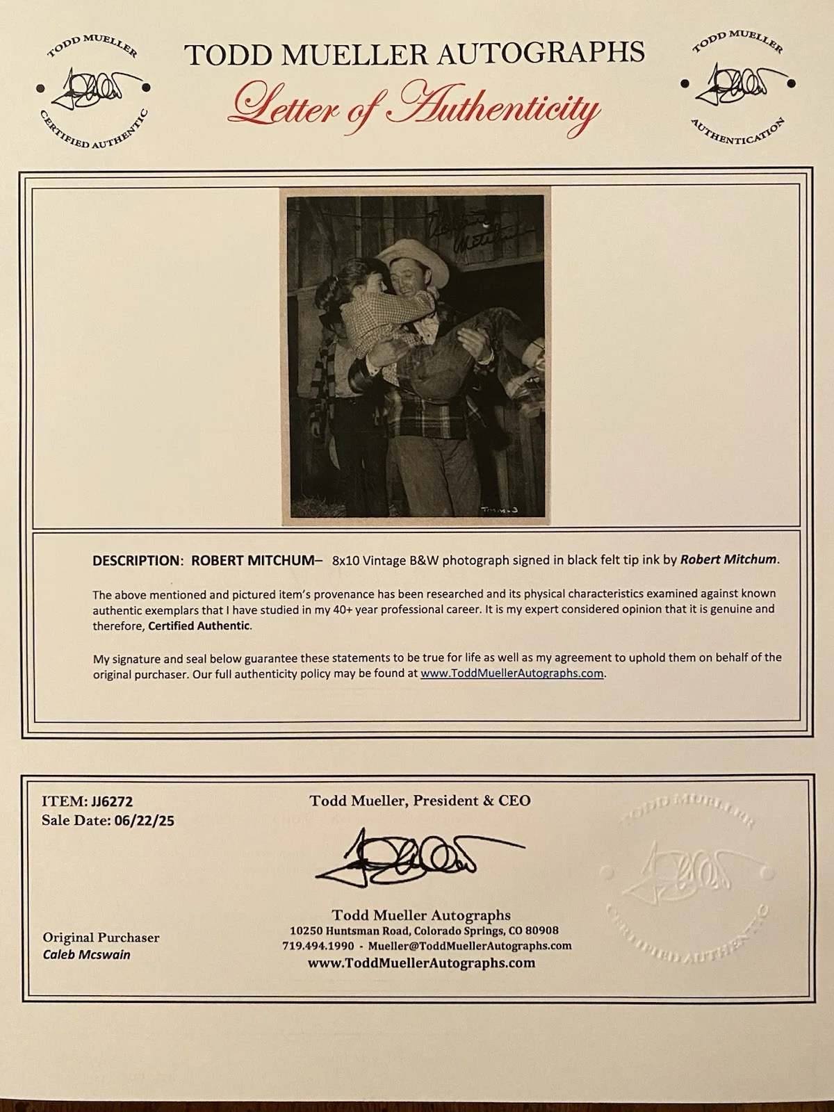Robert Mitchum — Robert Mitchum Signed Autographed Photo w COA El Dorado Cape Fear The Way West, изображение 5