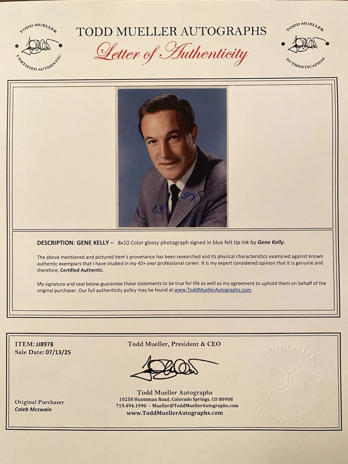 Gene Kelly — Gene Kelly Signed Autographed Photo With COA Singin In The Rain Anchors Aweigh, изображение 4