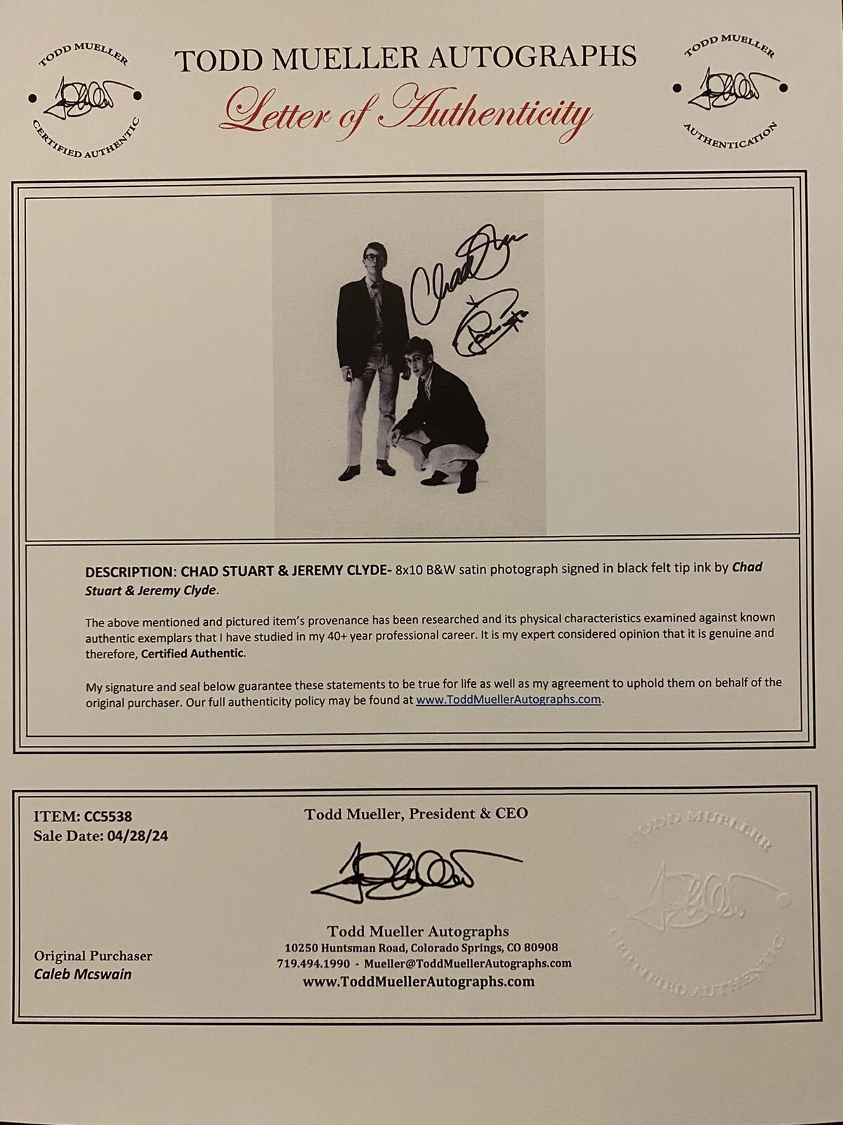 Chad, Jeremy, Chad Stuart, Jeremy Clyde — Chad And Jeremy Signed Photo Batman 66 With COA LOA Chad Stuart Jeremy Clyde, image 3