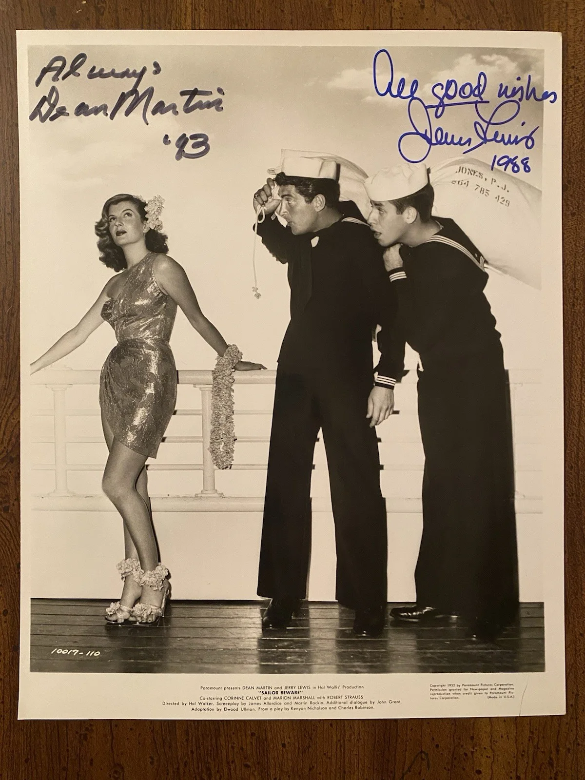 Dean Martin, Jerry Lewis — Dean Martin Jerry Lewis Signed Autographed Photo With COA Sailor Beware BOTH