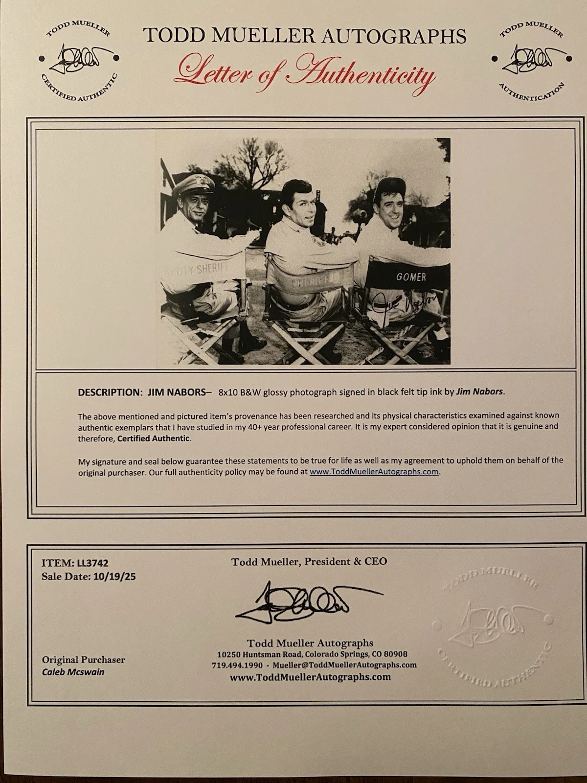 Jim Nabors — Jim Nabors Signed Autographed Photo With COA The Andy Griffith Show Gomer Pyle, image 4