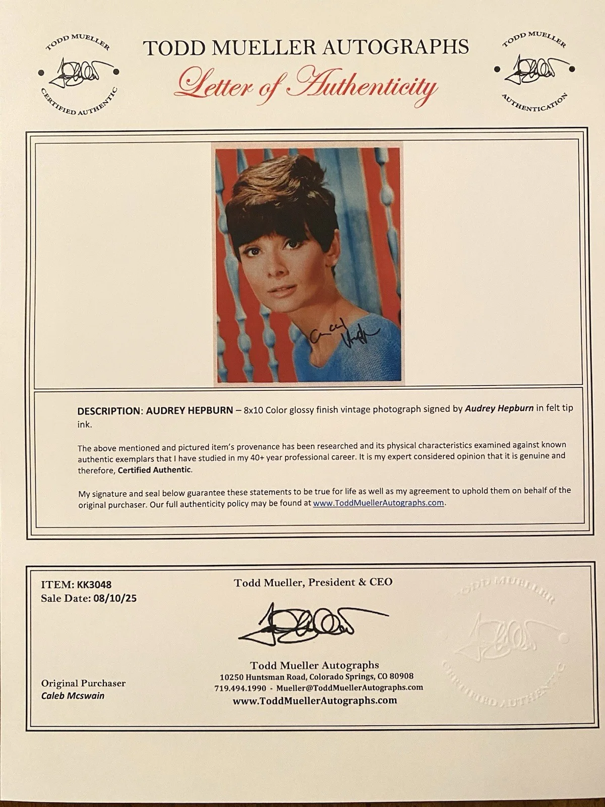 Audrey Hepburn — Audrey Hepburn Signed Autographed Photo With COA Charade Breakfast At Tiffany’s, изображение 4