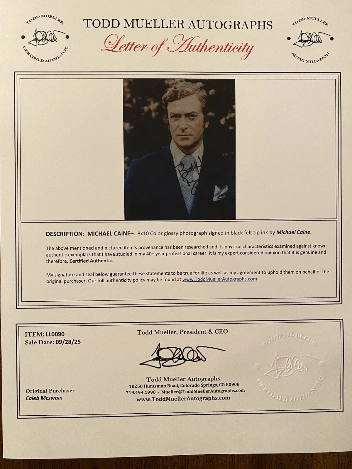 Michael Caine — Michael Caine Signed Autographed Photo With COA Zulu The Italian Job Get Carter, изображение 4