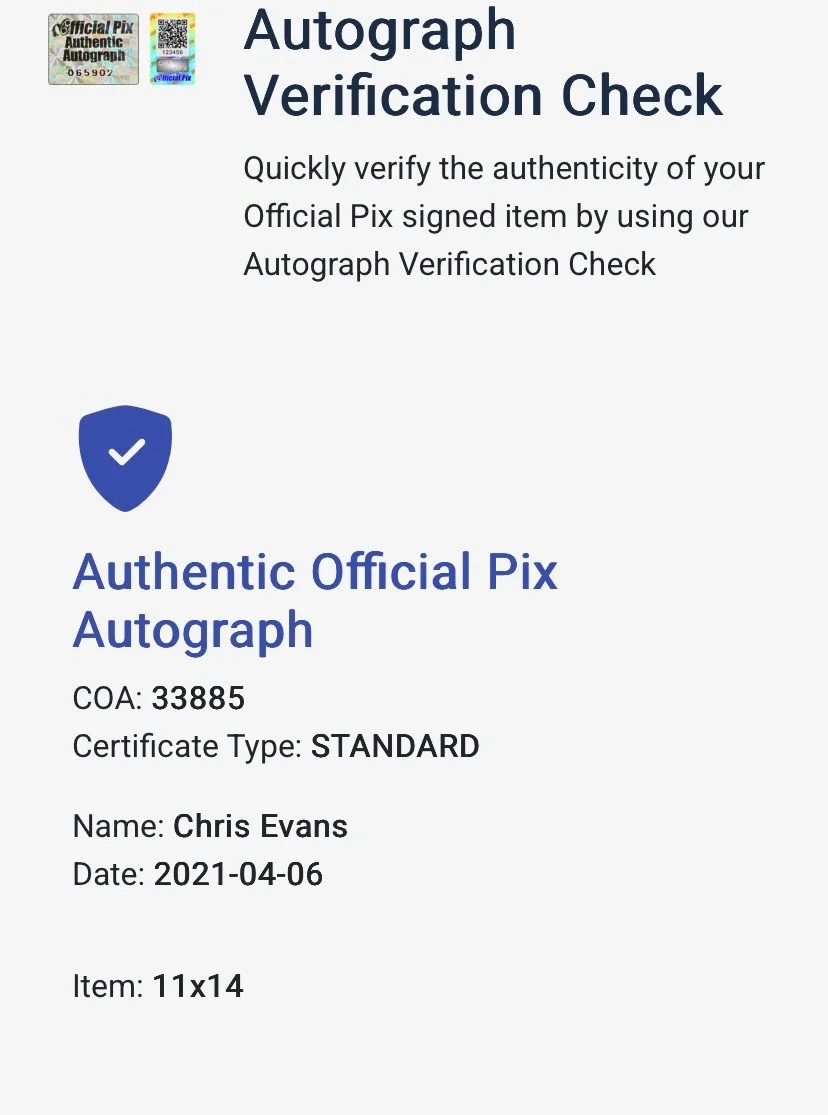 Chris Evans — Chris Evans "Captain America" Signed 11x14 Official Pix Photo (33885), image 3