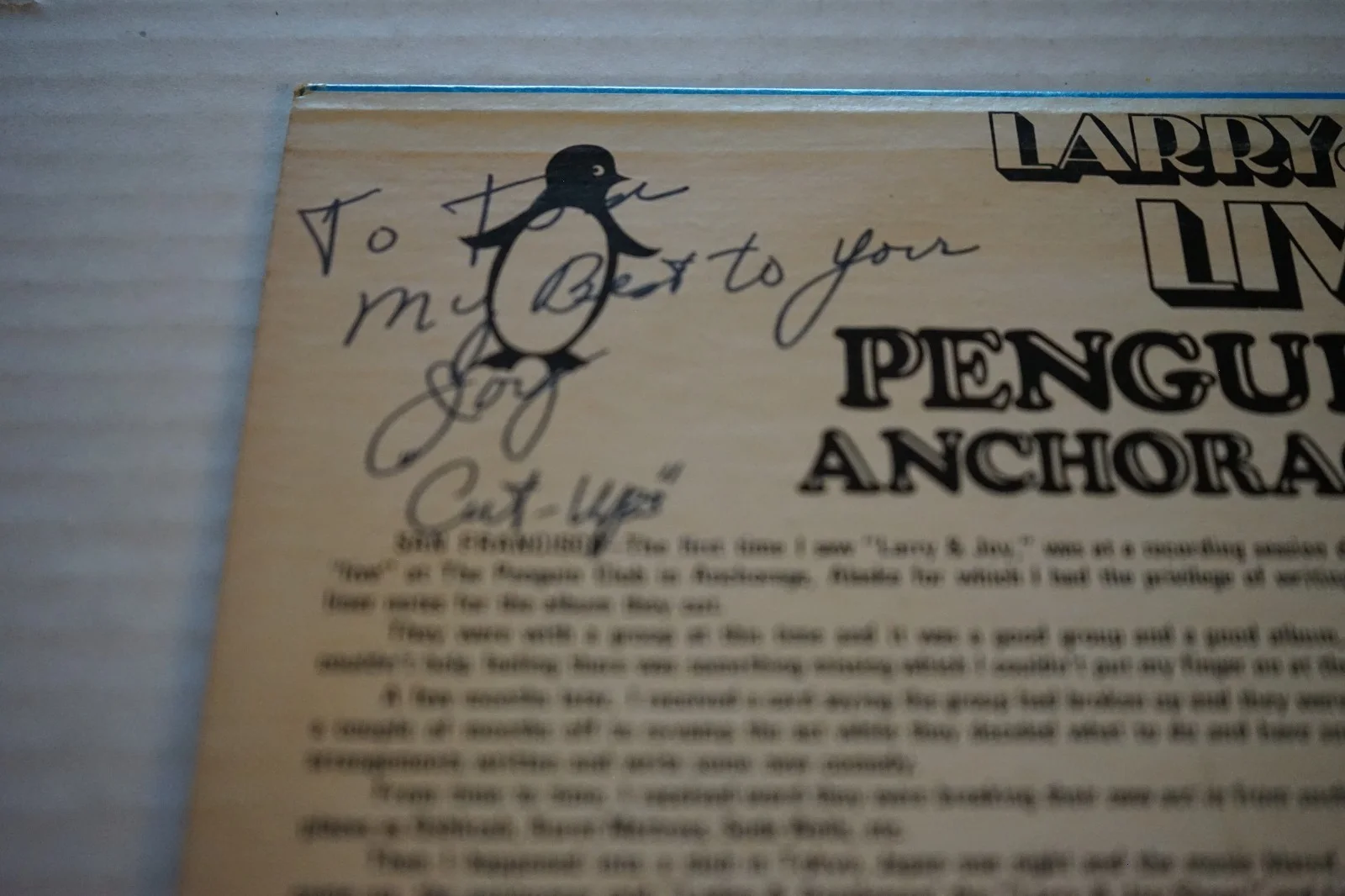 Larry & Joy Live At The Penguin Club LP AUTOGRAPHED By Joy Philbin wife Of Regis, изображение 3