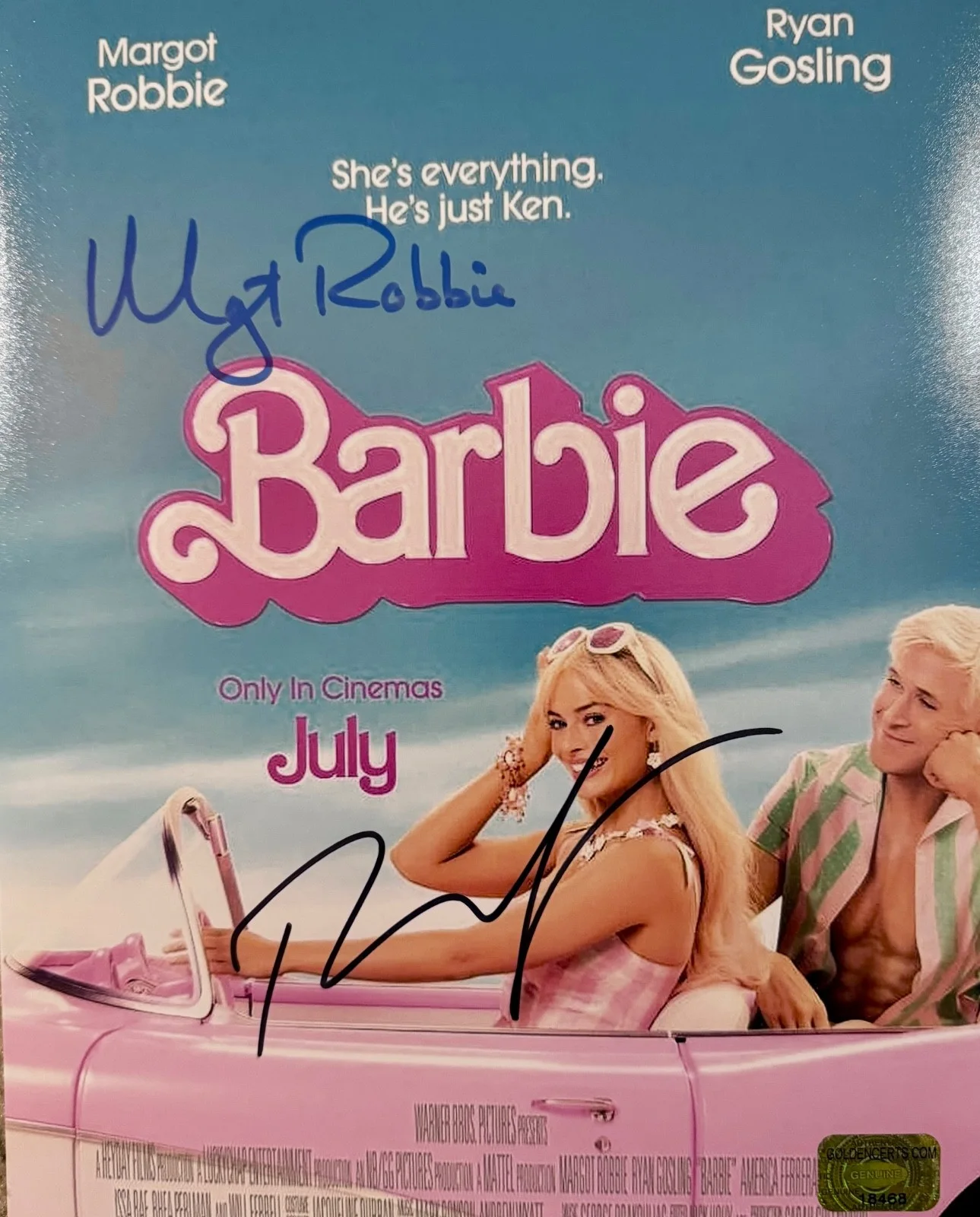 Margot Robbie, Ryan Gosling — Margot Robbie & Ryan Gosling Signed 8x10 – Barbie Movie Autographs COA
