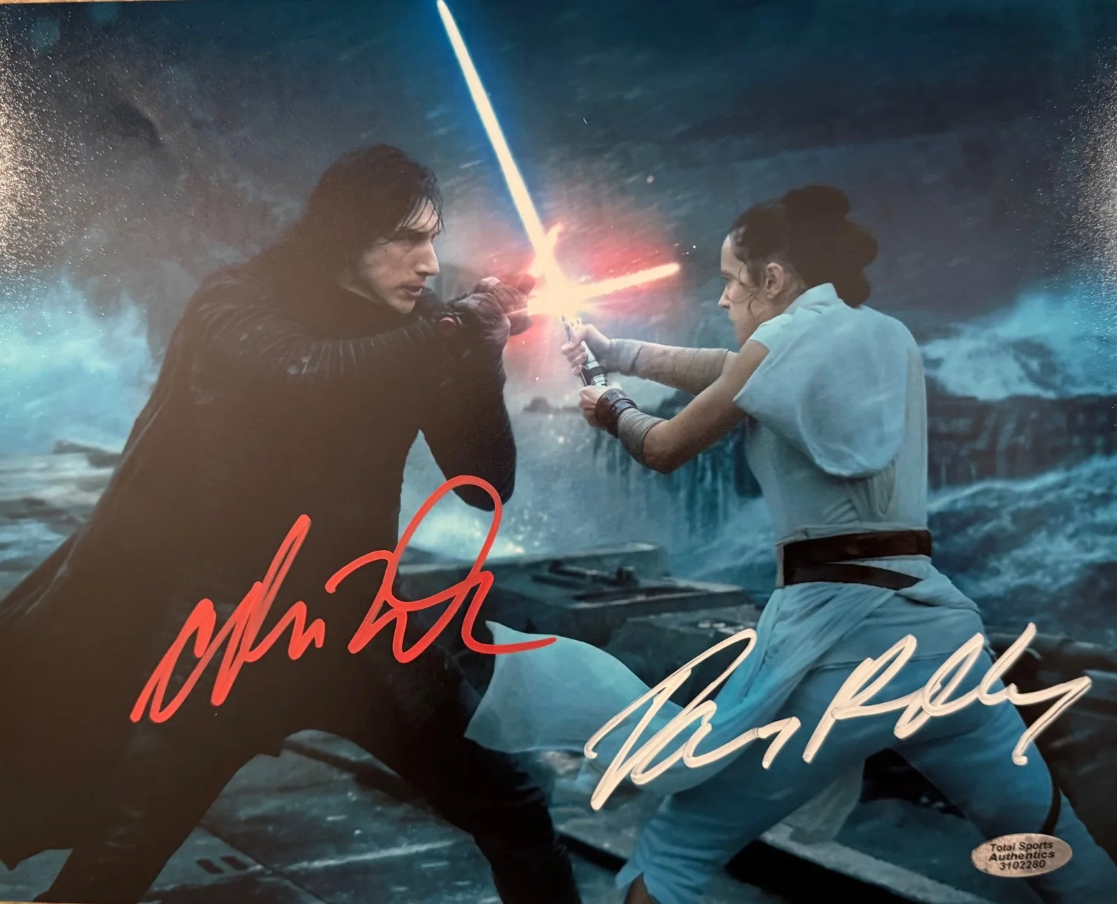 Adam Driver, Daisy Ridley — Adam Driver & Daisy Ridley Signed 8x10 Photo – Star Wars Duel w/ COA