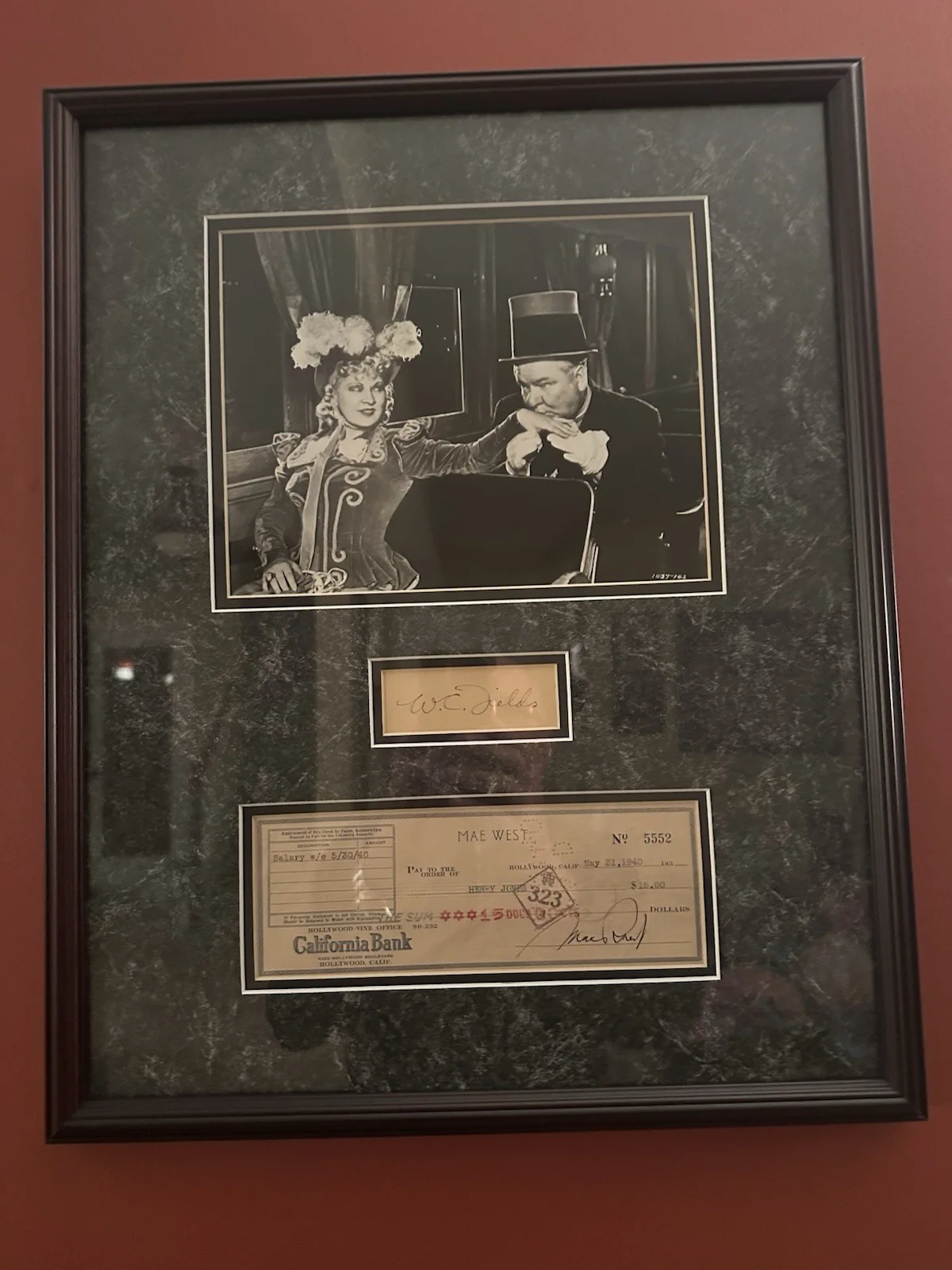 W.C. Fields and Mae West Signed Autographs, Framed., image 2