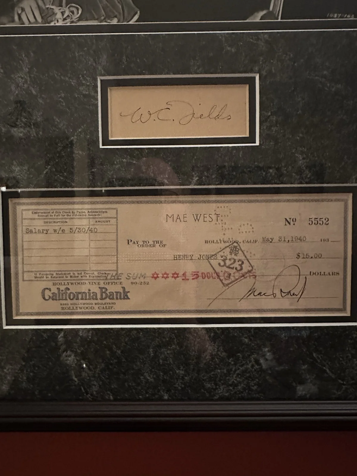 W.C. Fields and Mae West Signed Autographs, Framed., image 3