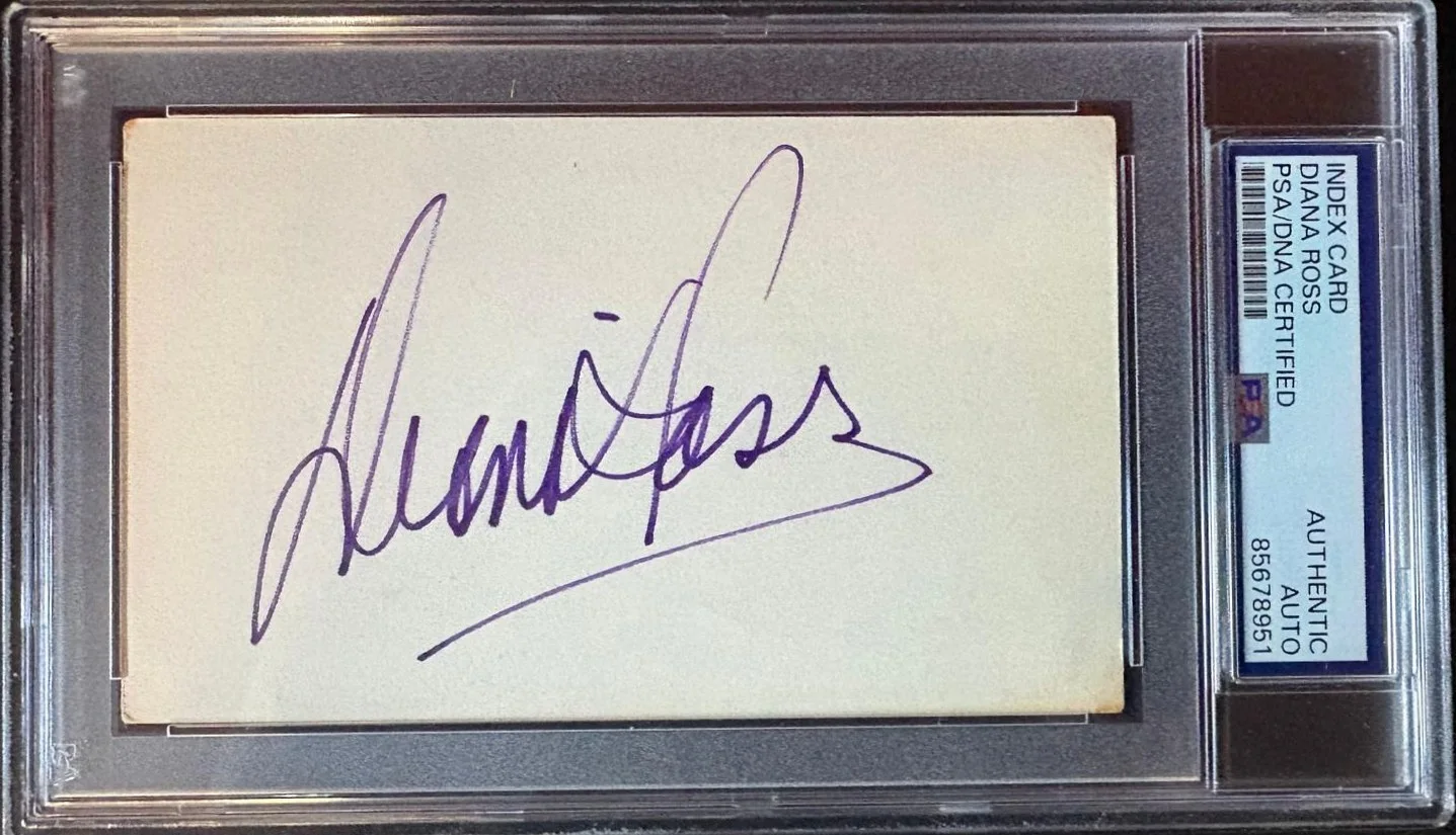 Diana Ross — DIANA ROSS SIGNED INDEX CARD PSA ENCAPSULATED I'M COMING OUT BABY LOVE B