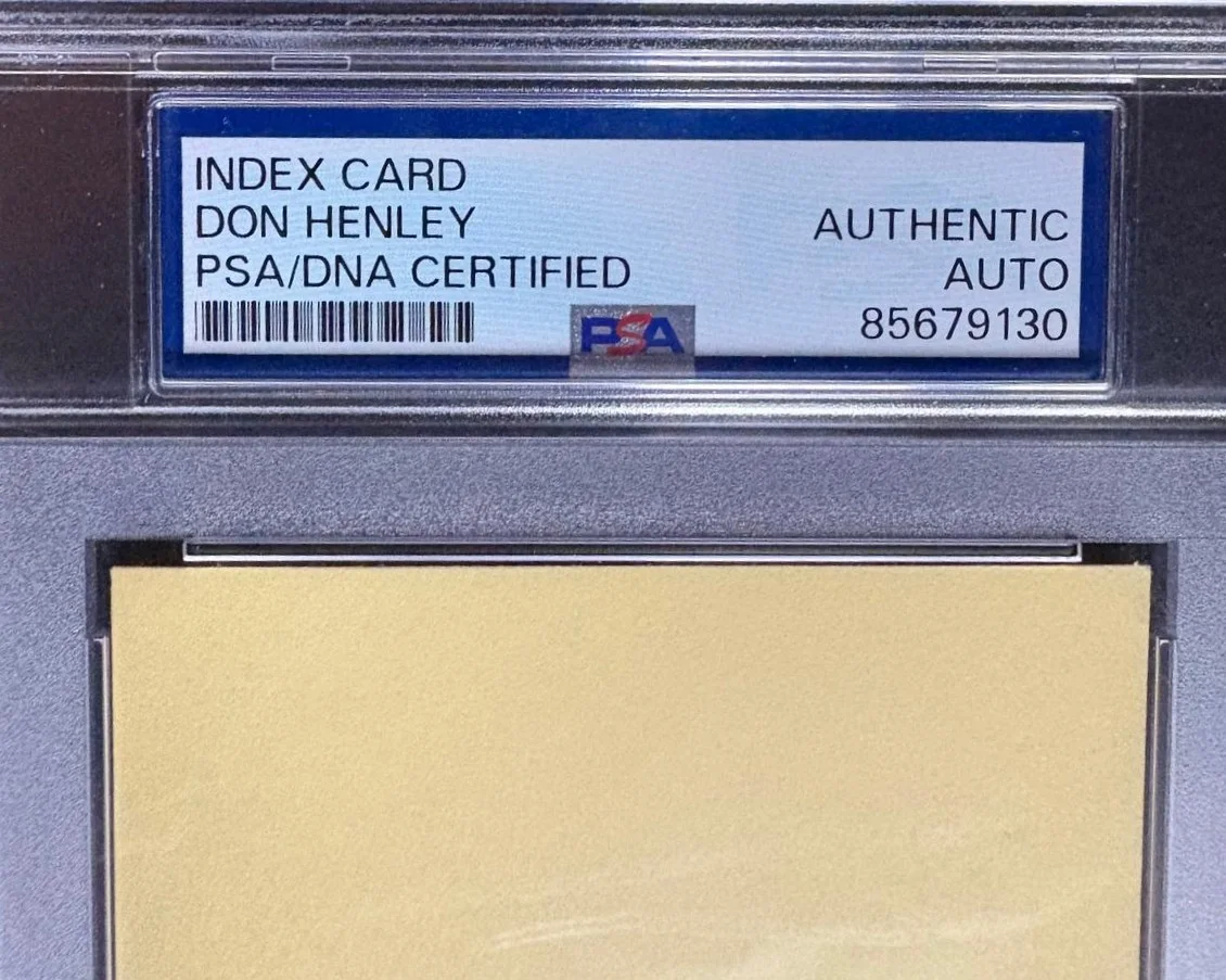 Don Henley — DON HENLEY SIGNED INDEX CARD PSA ENCAPSULATED EAGLES TAKE IT EASY FREY WALSH, image 2