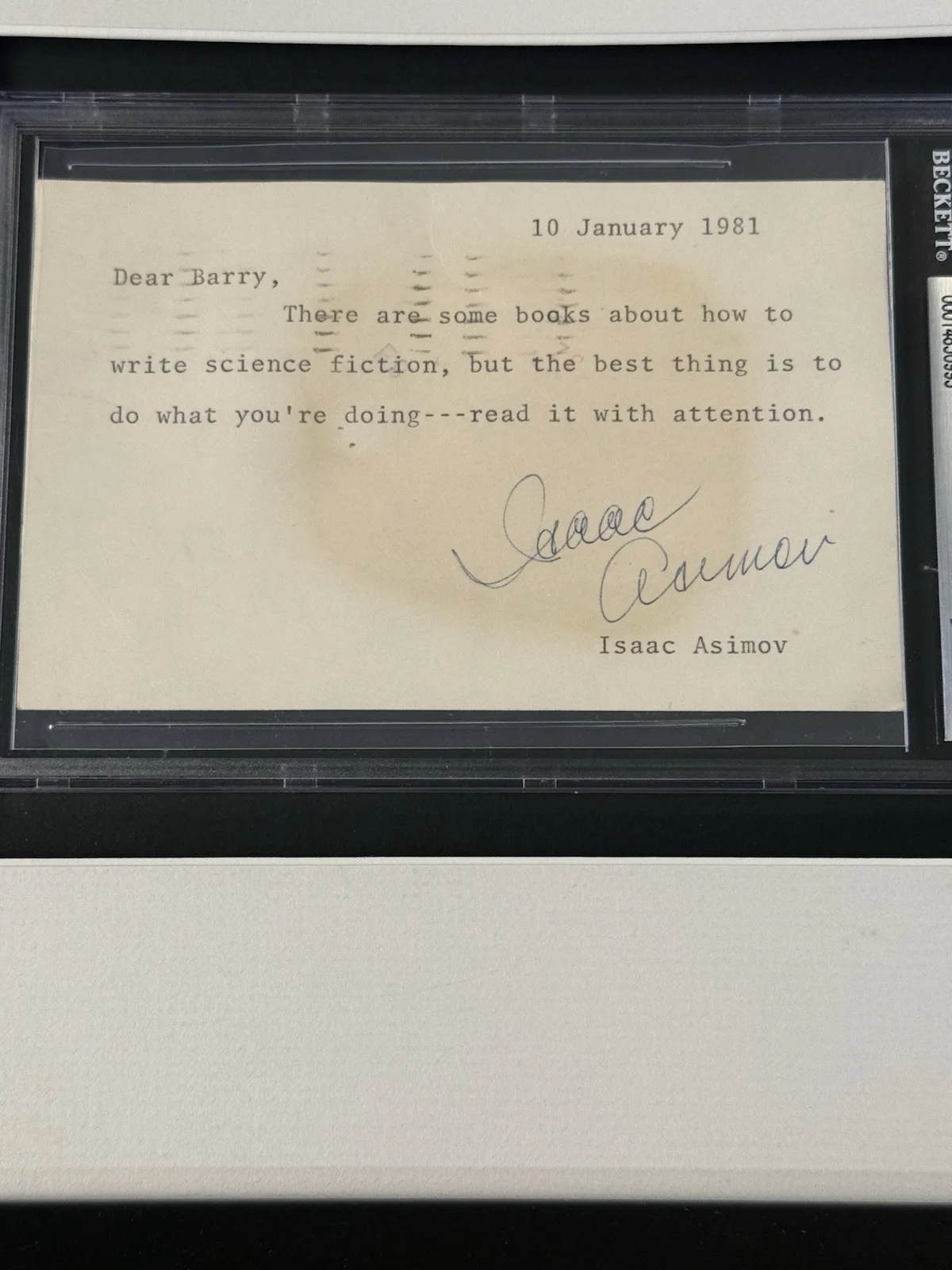 Isaac Asimov Signed Post Card and Picture Framed Beckett COA, image 2