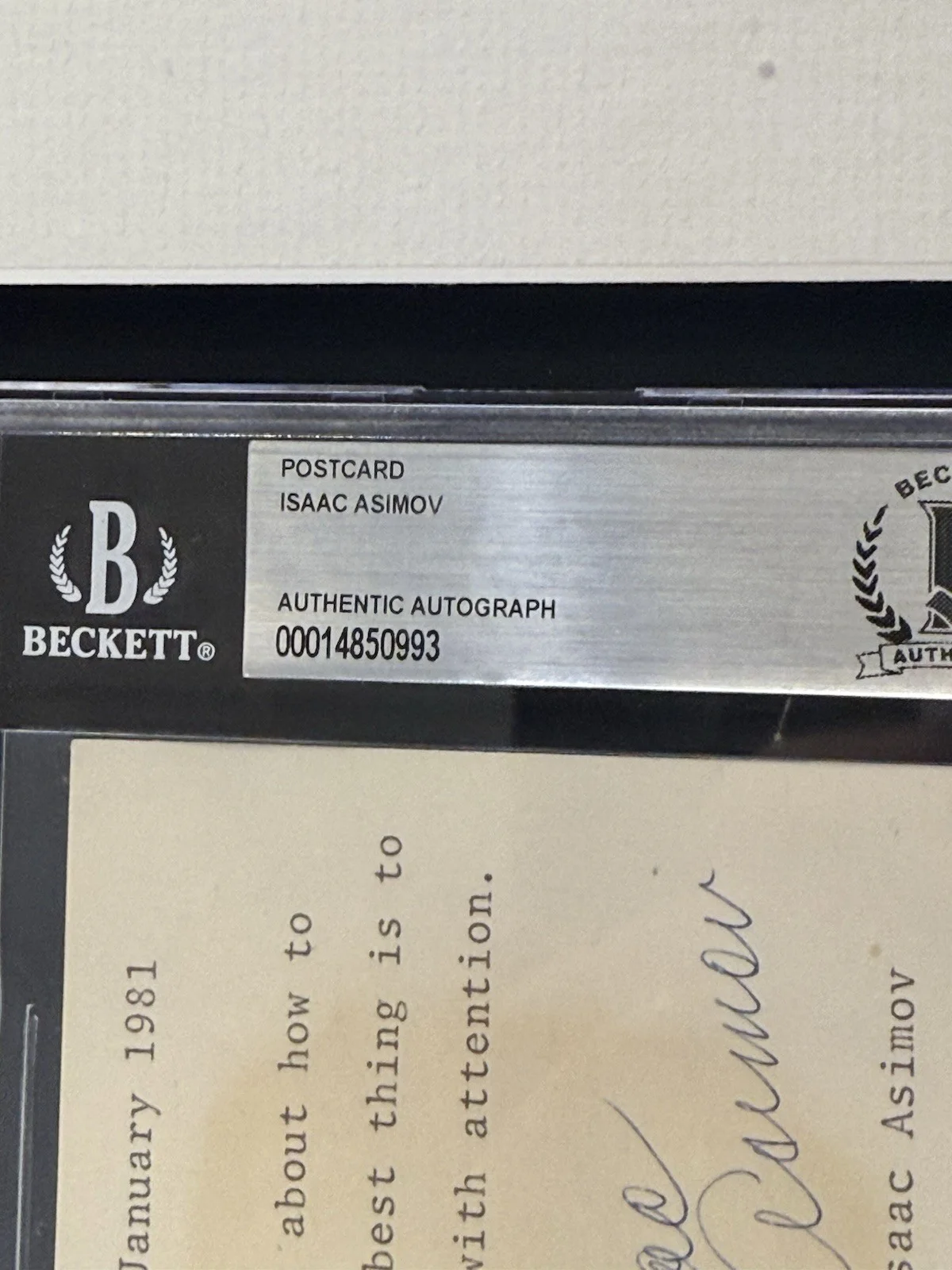 Isaac Asimov Signed Post Card and Picture Framed Beckett COA, image 4