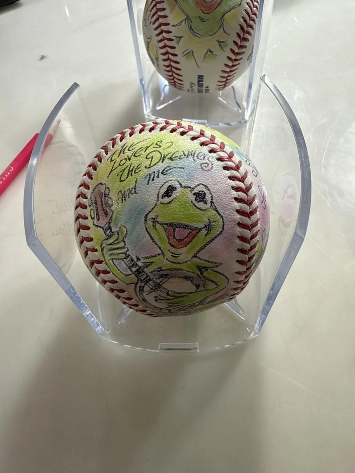 Guy Gilchrist — Guy Gilchrist, Kermit Muppets Signed "Rainbow Connection" ROMLB Baseball, image 3