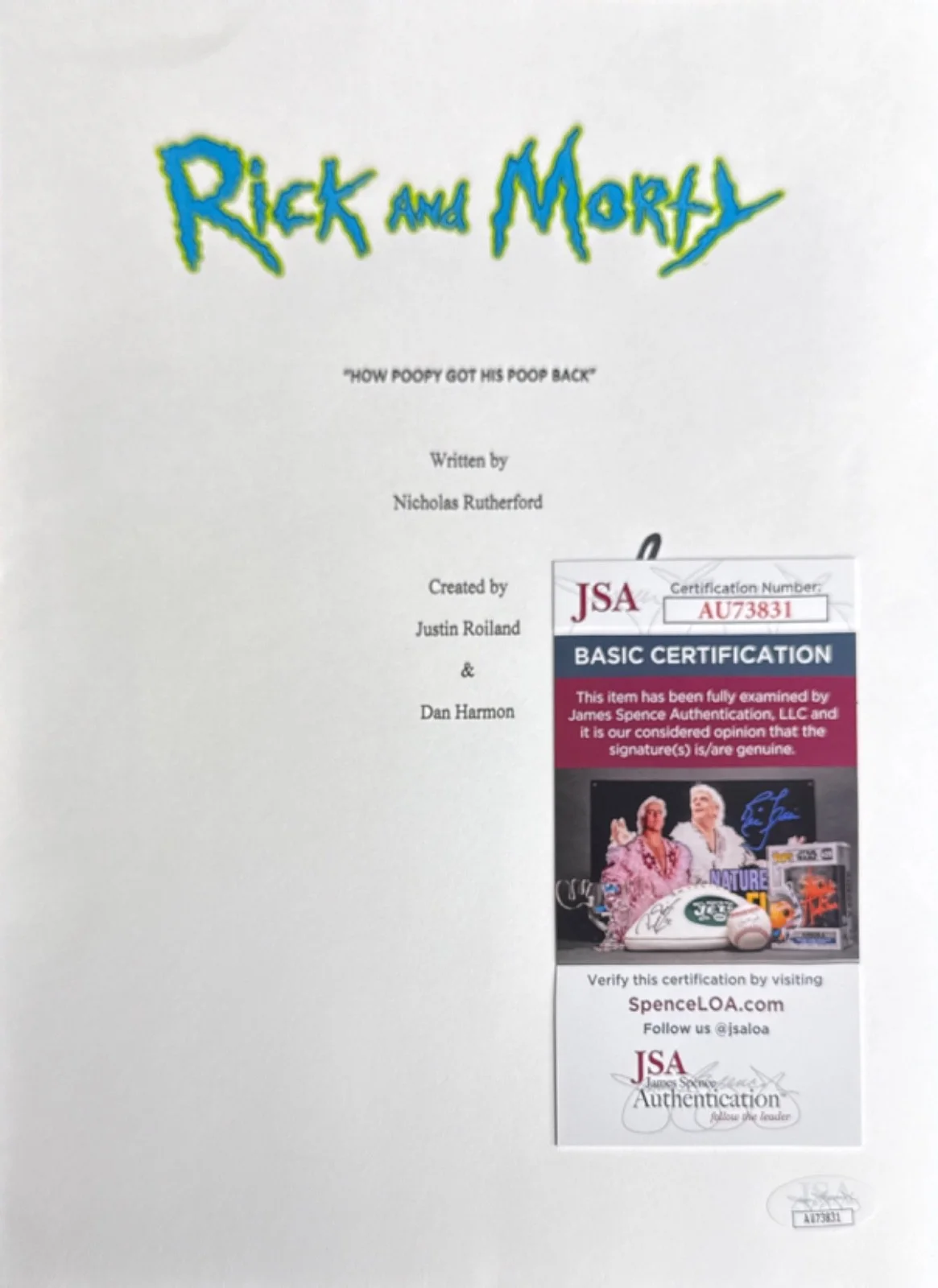 Jon Allen — John Allen Signed 8x10 Rick & Morty Script Cover Only JSA AU73831, image 2