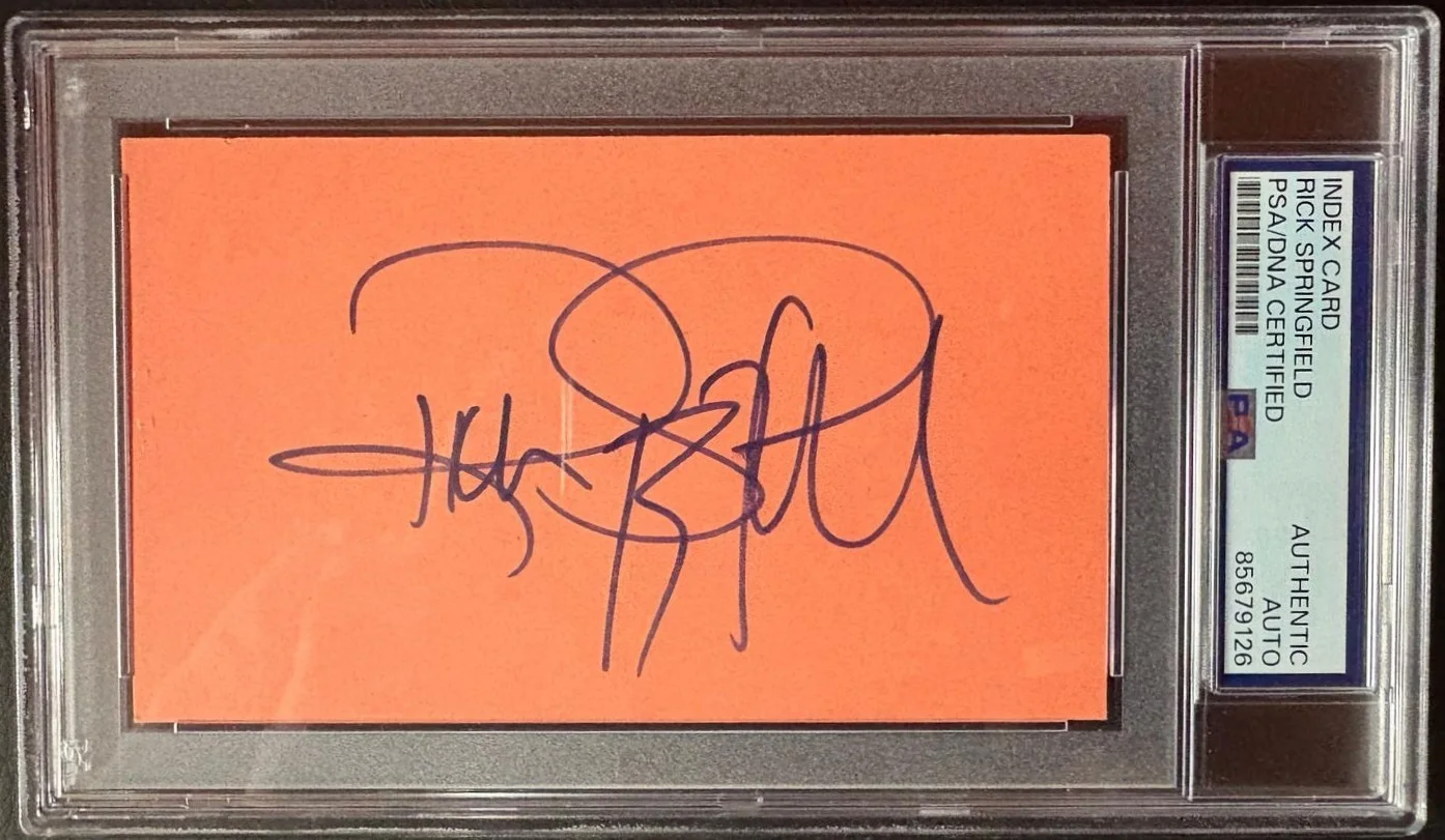 Rick Springfield — RICK SPRINGFIELD SIGNED INDEX CARD PSA ENCAPSULATED POP ROCK ZOOT JESSIE'S GIRL
