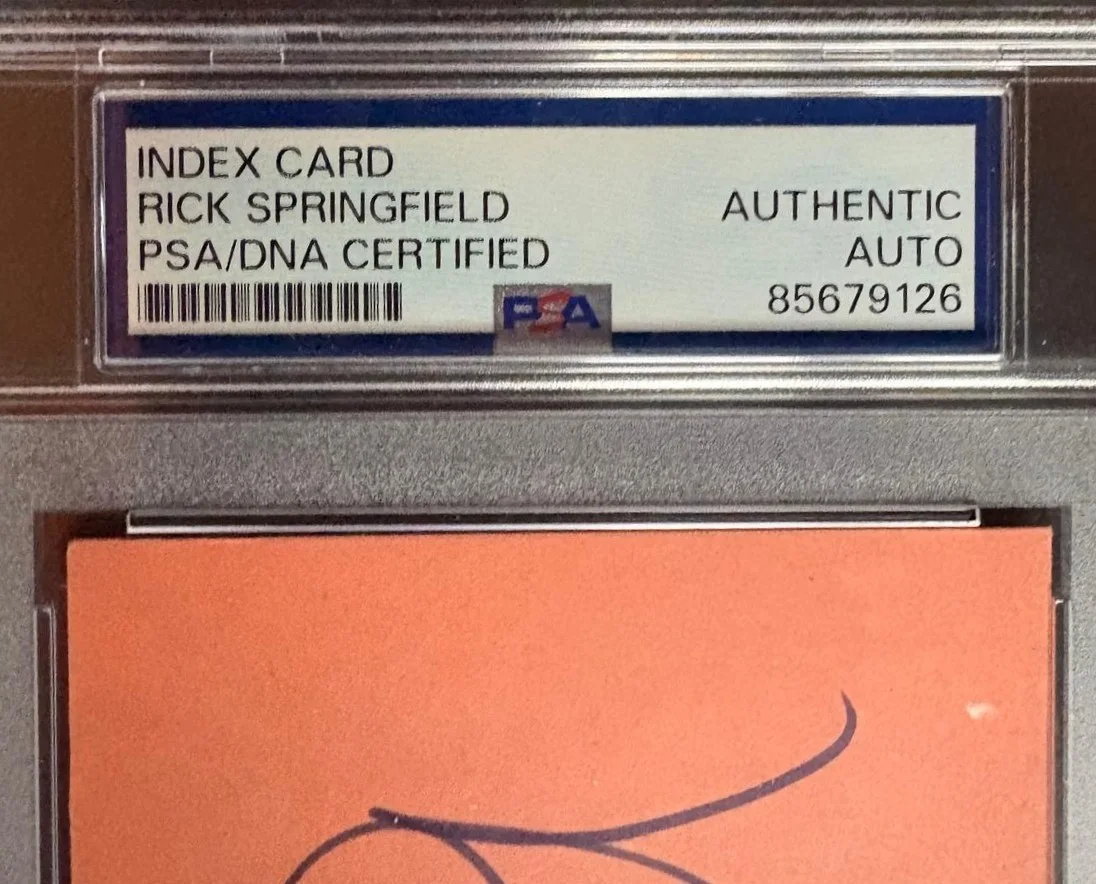 Rick Springfield — RICK SPRINGFIELD SIGNED INDEX CARD PSA ENCAPSULATED POP ROCK ZOOT JESSIE'S GIRL, image 2