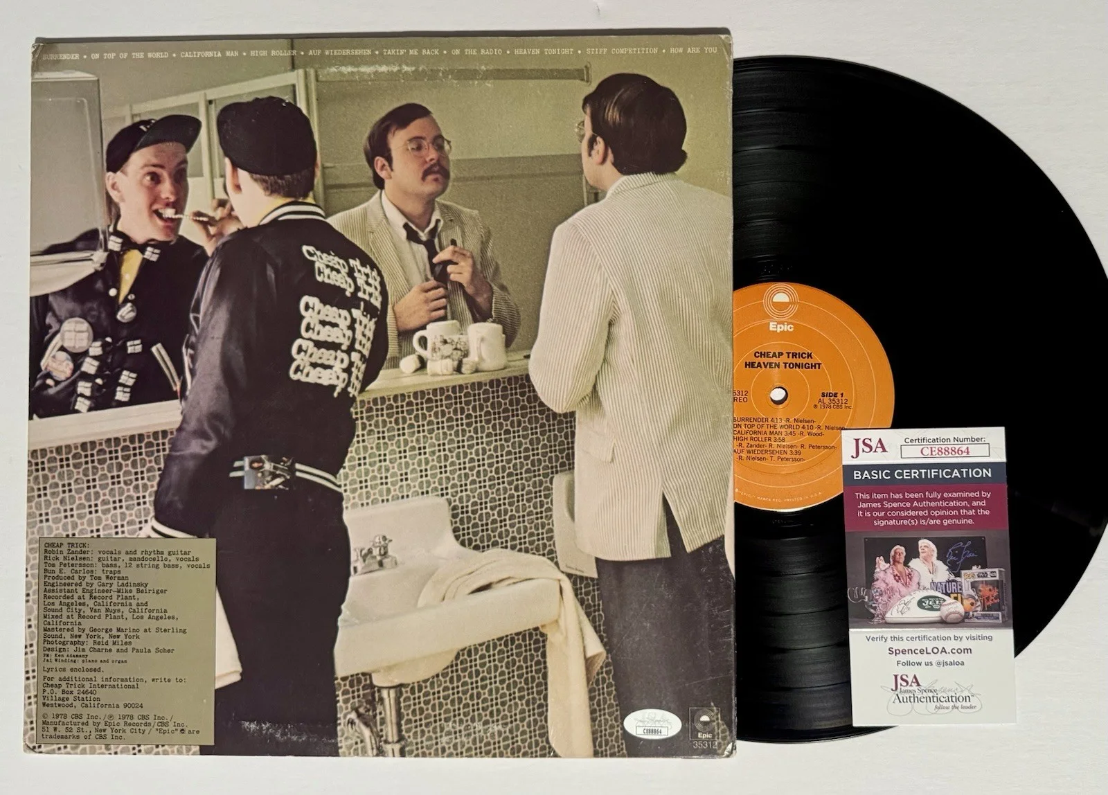 CHEAP TRICK ROBIN, RICK & TOM SIGNED AUTOGRAPHED VINYL ALBUM LP +JSA COA, изображение 4