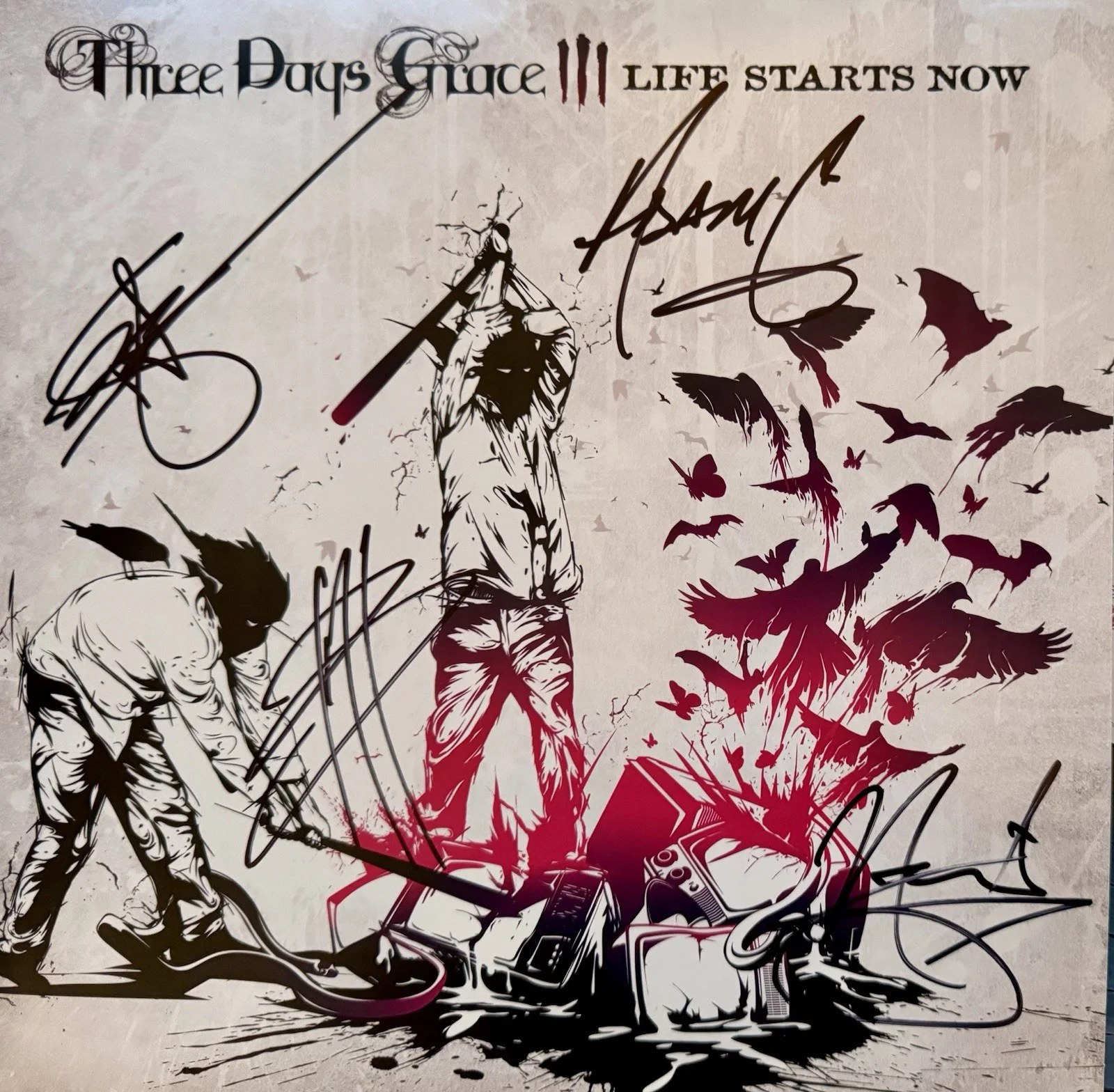 THREE DAYS GRACE ADAM, NEIL, BARRY & BRAD SIGNED AUTOGRAPHED VINYL ALBUM JSA COA, image 3
