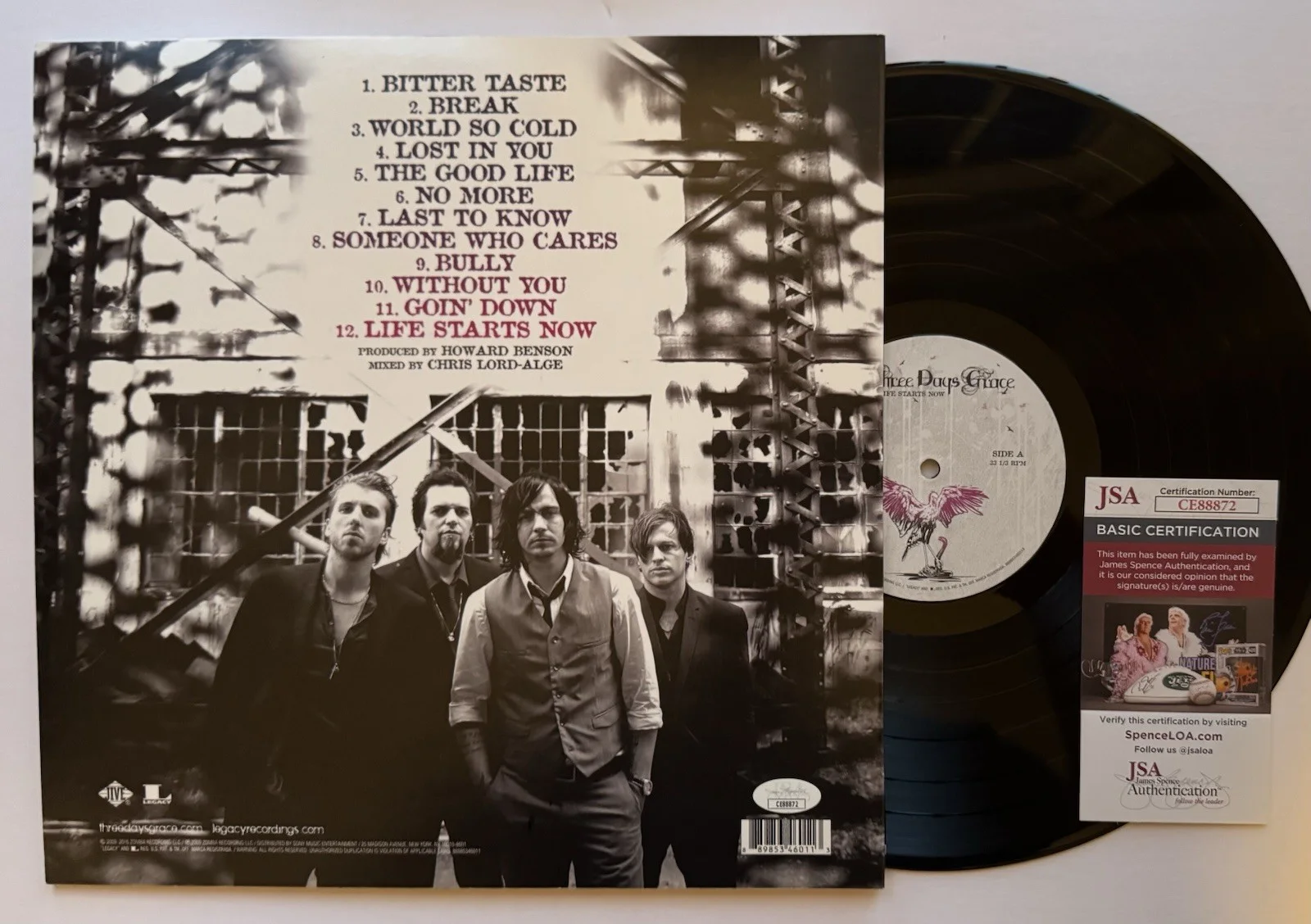 THREE DAYS GRACE ADAM, NEIL, BARRY & BRAD SIGNED AUTOGRAPHED VINYL ALBUM JSA COA, image 4