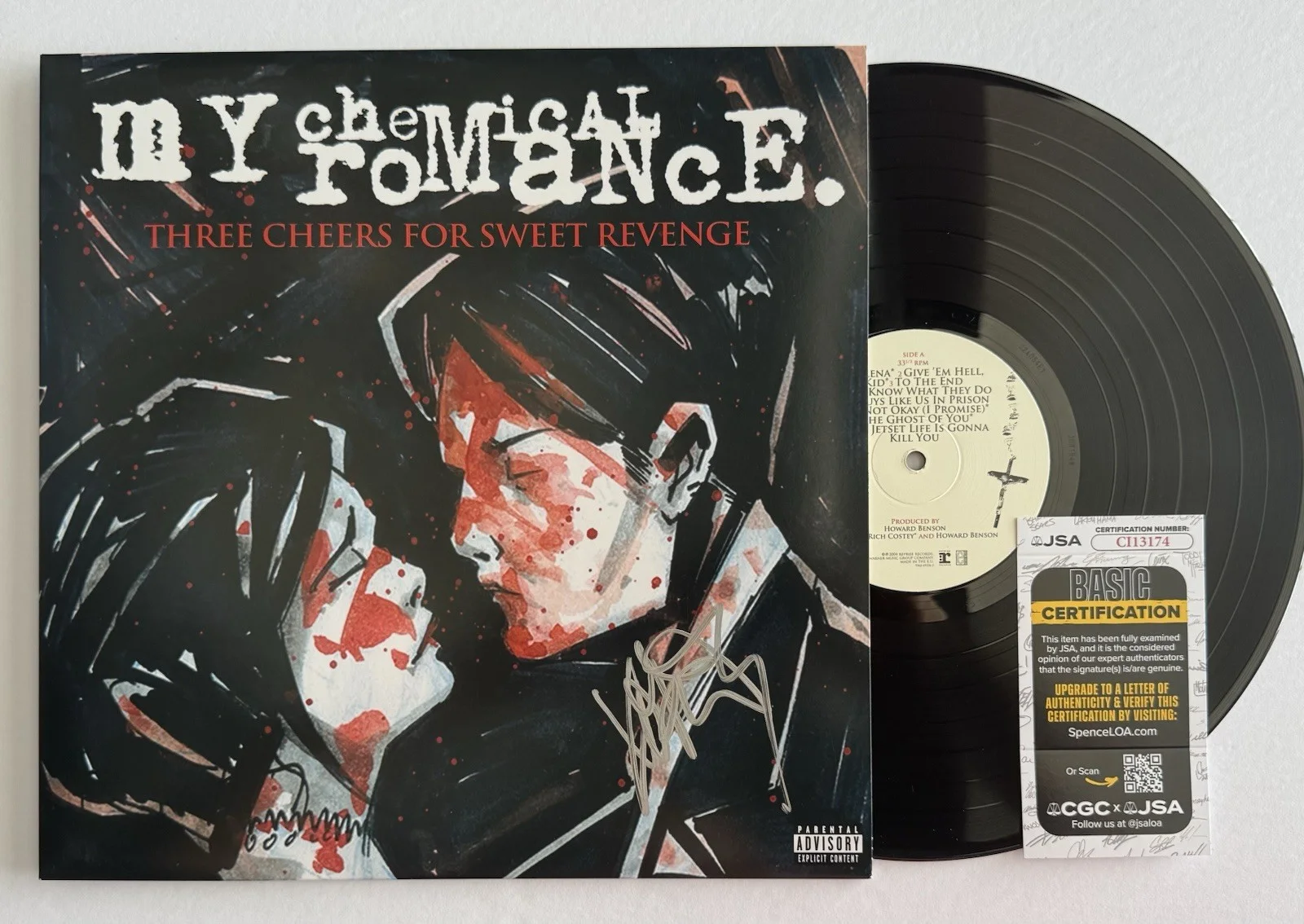FRANK IERO SIGNED AUTOGRAPHED "THREE CHEERS" VINYL ALBUM LP +JSA COA., image 2