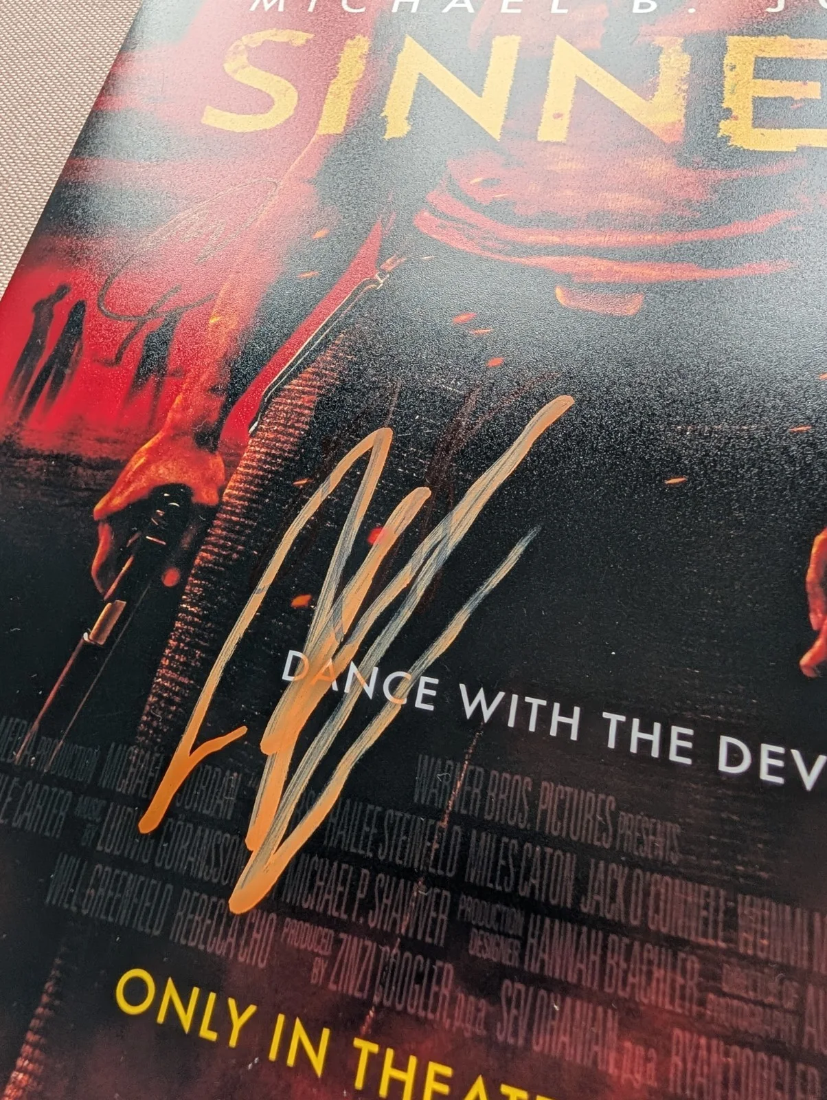 Michael B Jordan, Ryan Coogler + Miles Caton Signed Sinners Poster print A4, изображение 2