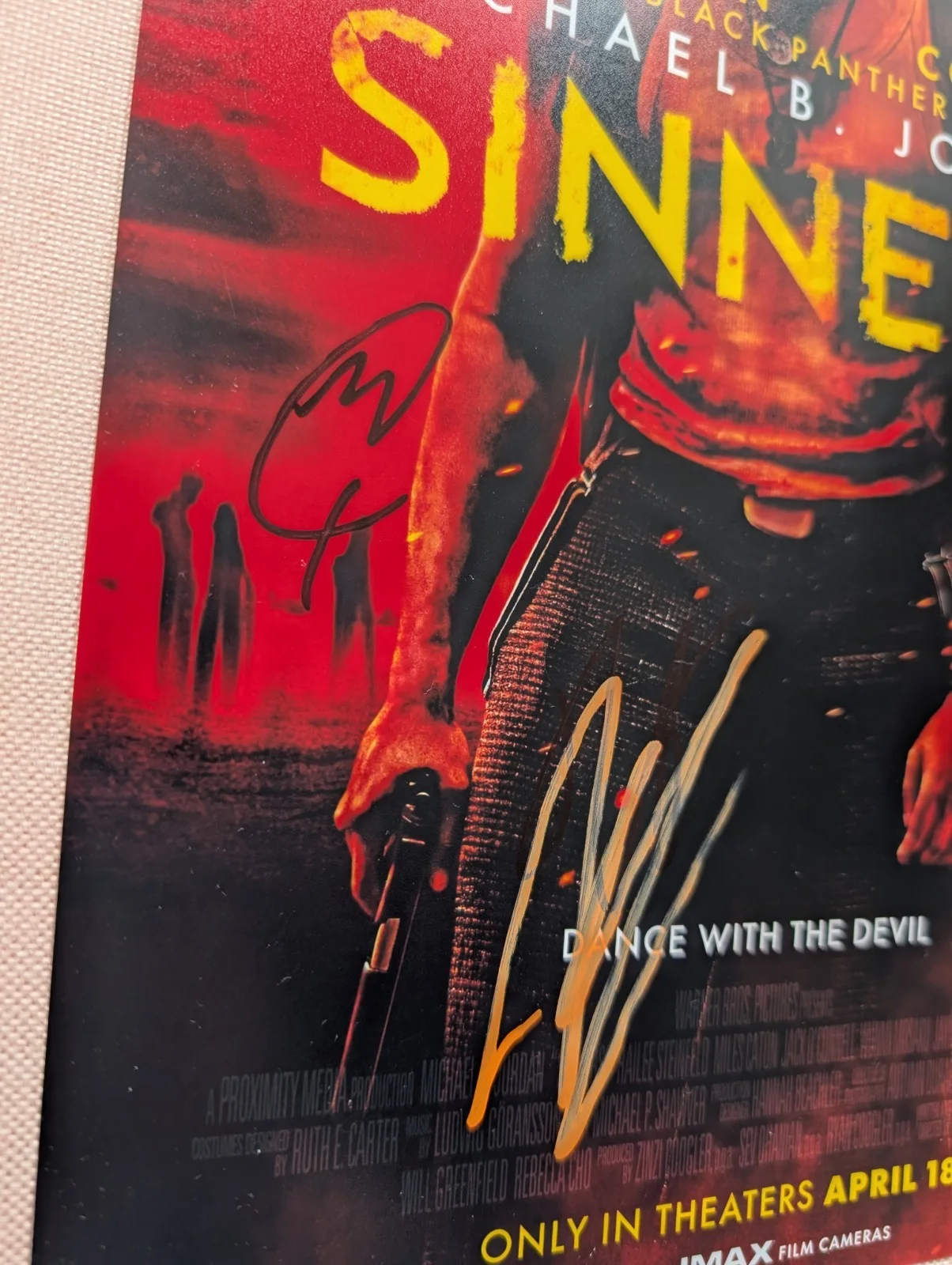 Michael B Jordan, Ryan Coogler + Miles Caton Signed Sinners Poster print A4, изображение 3