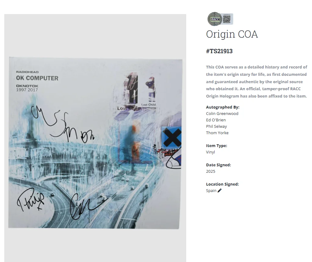 Radiohead Thom Yorke OK Computer Autographed Signed Album Vinyl Record LP w/ COA, изображение 2