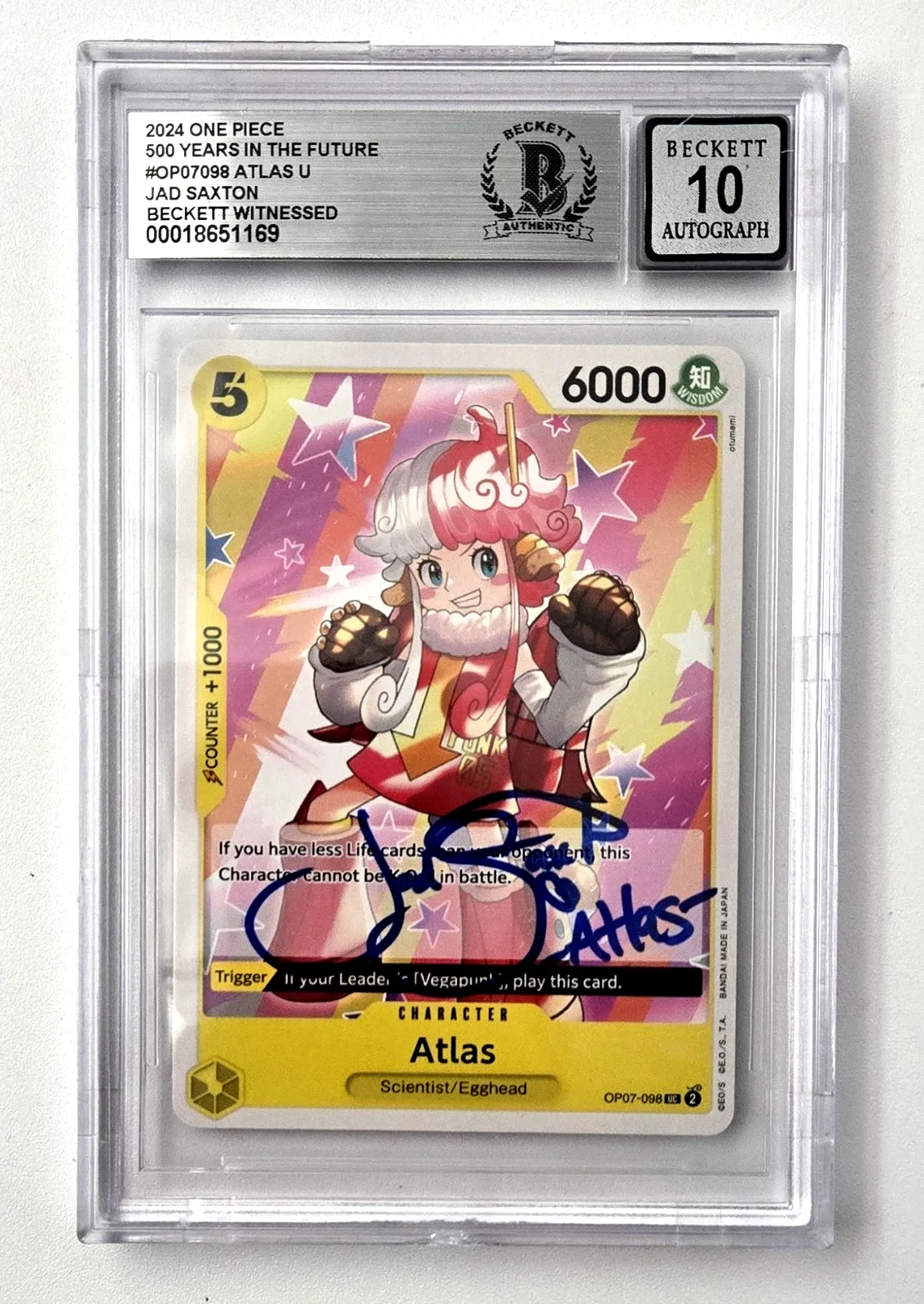 Jad Saxton — Atlas One Piece Signed Card Jad Saxton Slab Beckett 10 Weiss Schwarz Autograph 9