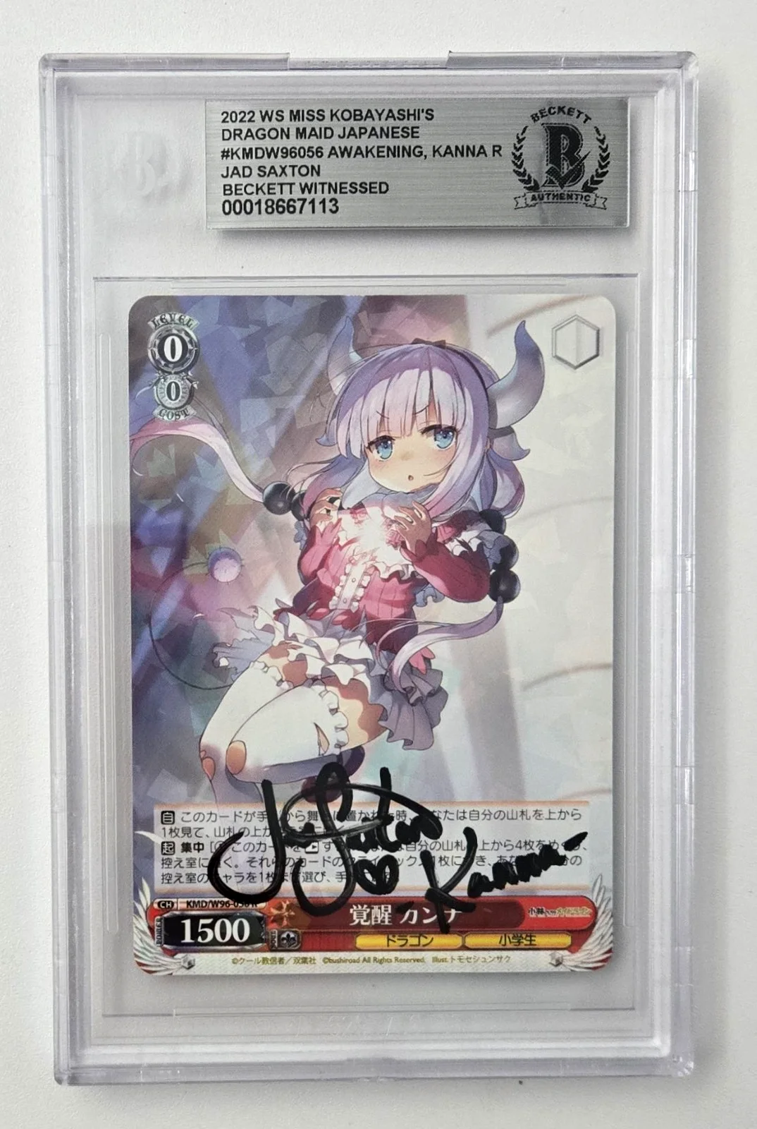 Jad Saxton — Kanna Miss Kobayashi's Dragon Maid Signed Card Jad Saxton Slab Beckett Weiss