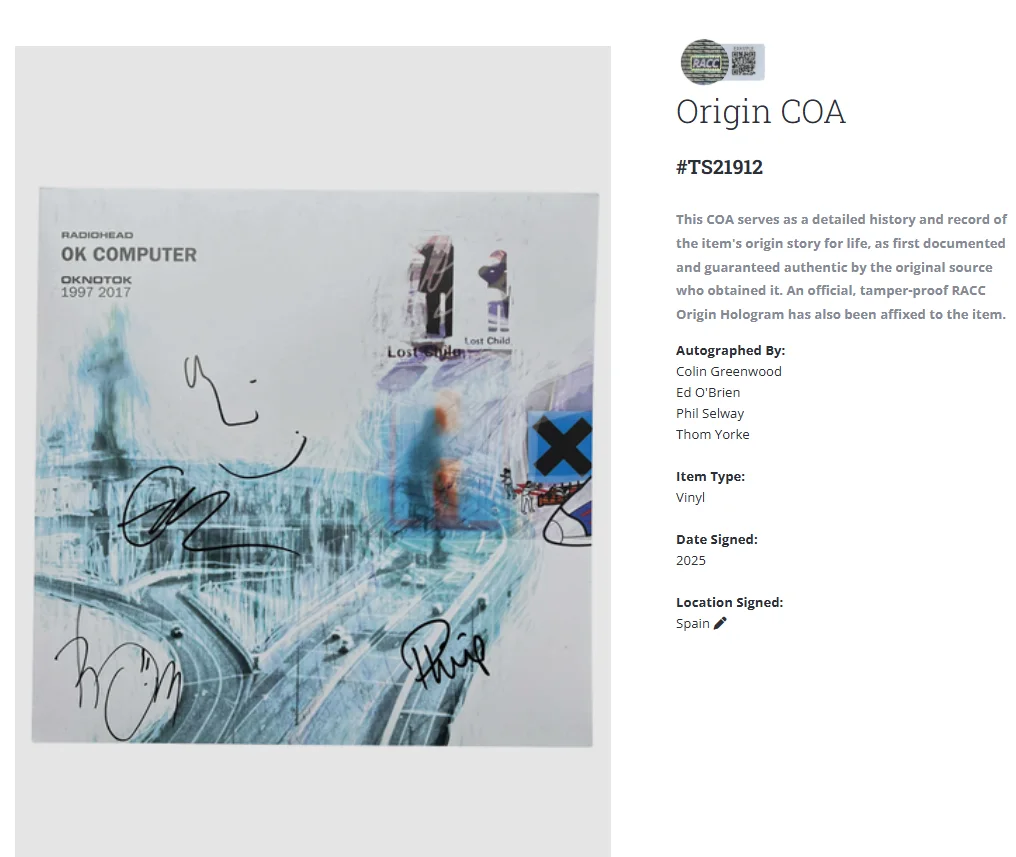 Radiohead Thom Yorke OK Computer Autographed Signed Album Vinyl Record LP w/ COA, изображение 2