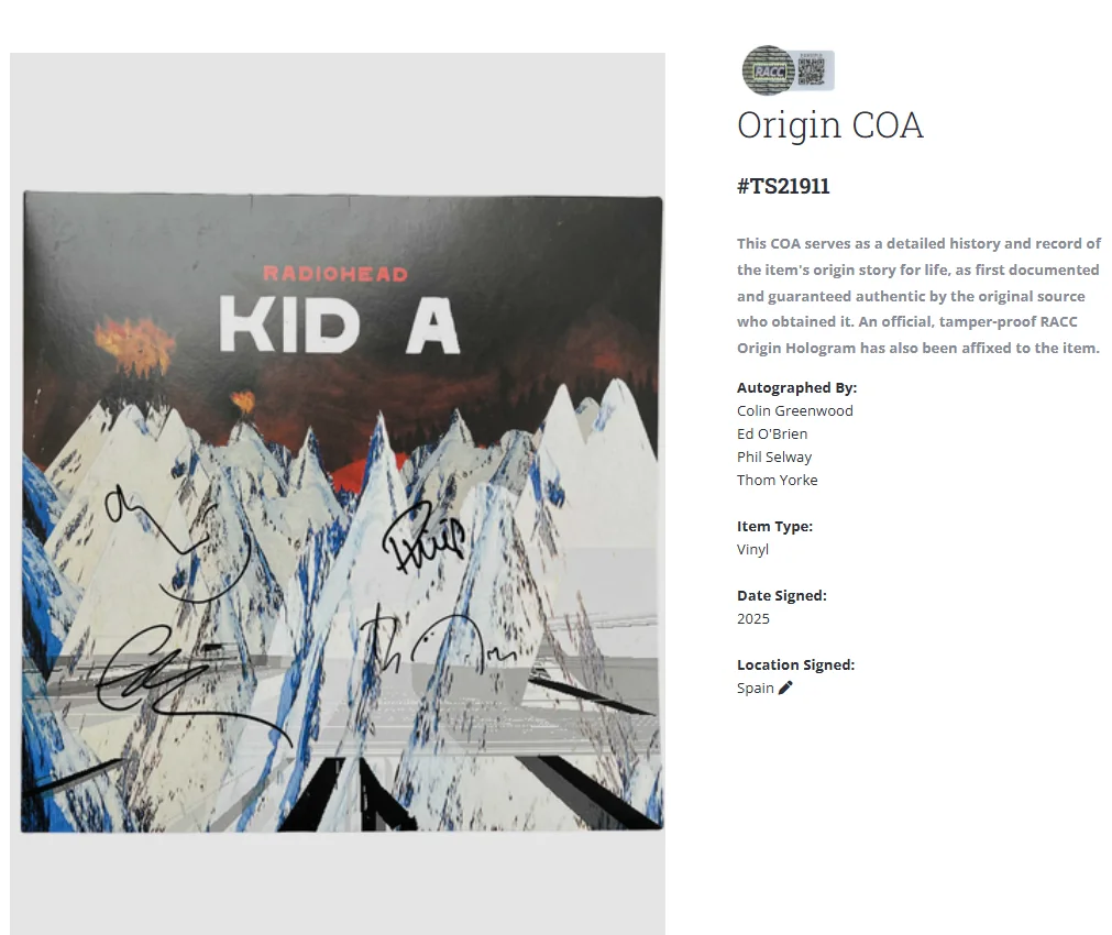 Radiohead Thom Yorke Kid A Autographed Signed Album Vinyl Record LP with COA, image 2